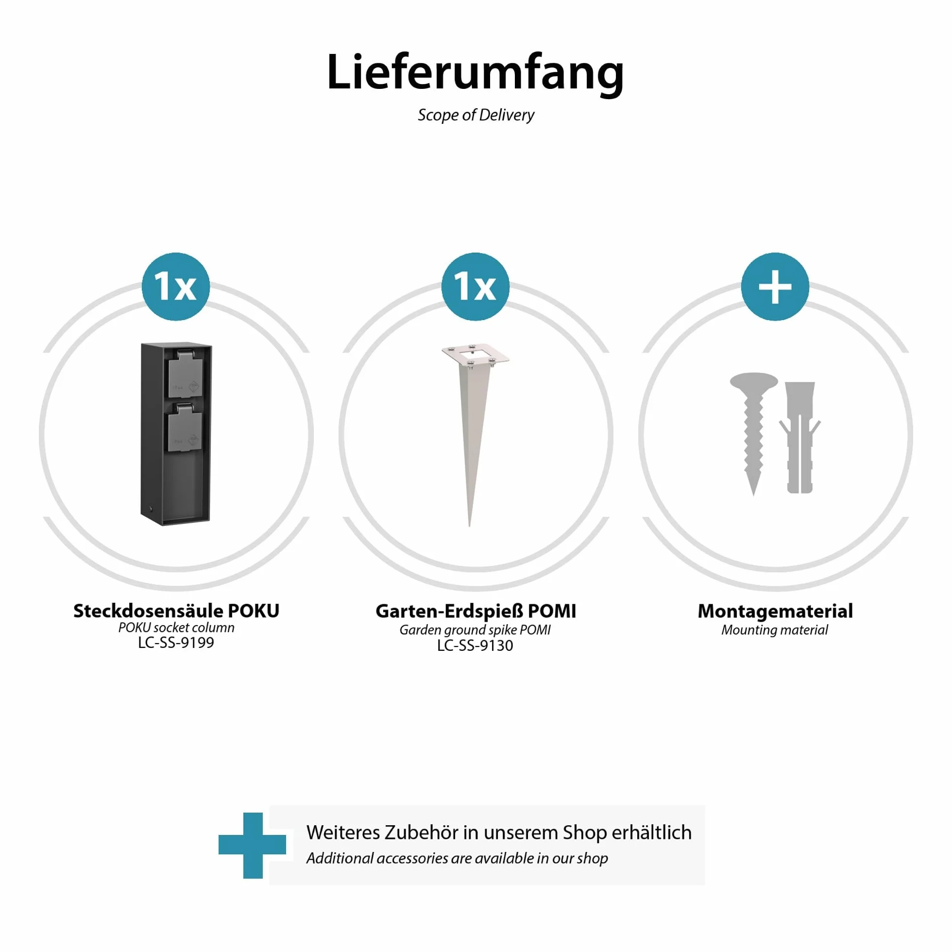 ledscom.de Gniazdo ogrodowe POKU IP44 2-drożne czarne kwadratowe 23cm