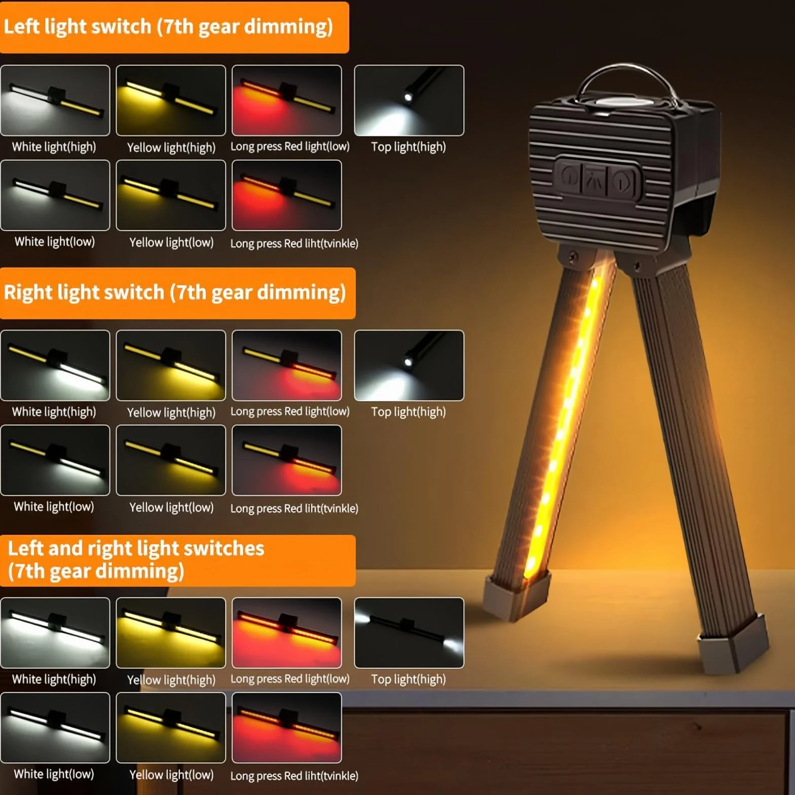 flintronic Lampa do siłowni do pozowania, przenośna magnetyczna latarka LED, wodoodporna z 7. biegiem tłumienia dla siłowni do pozowania z 180-stopniowym składaniem, szybkie ładowanie USB-C, do