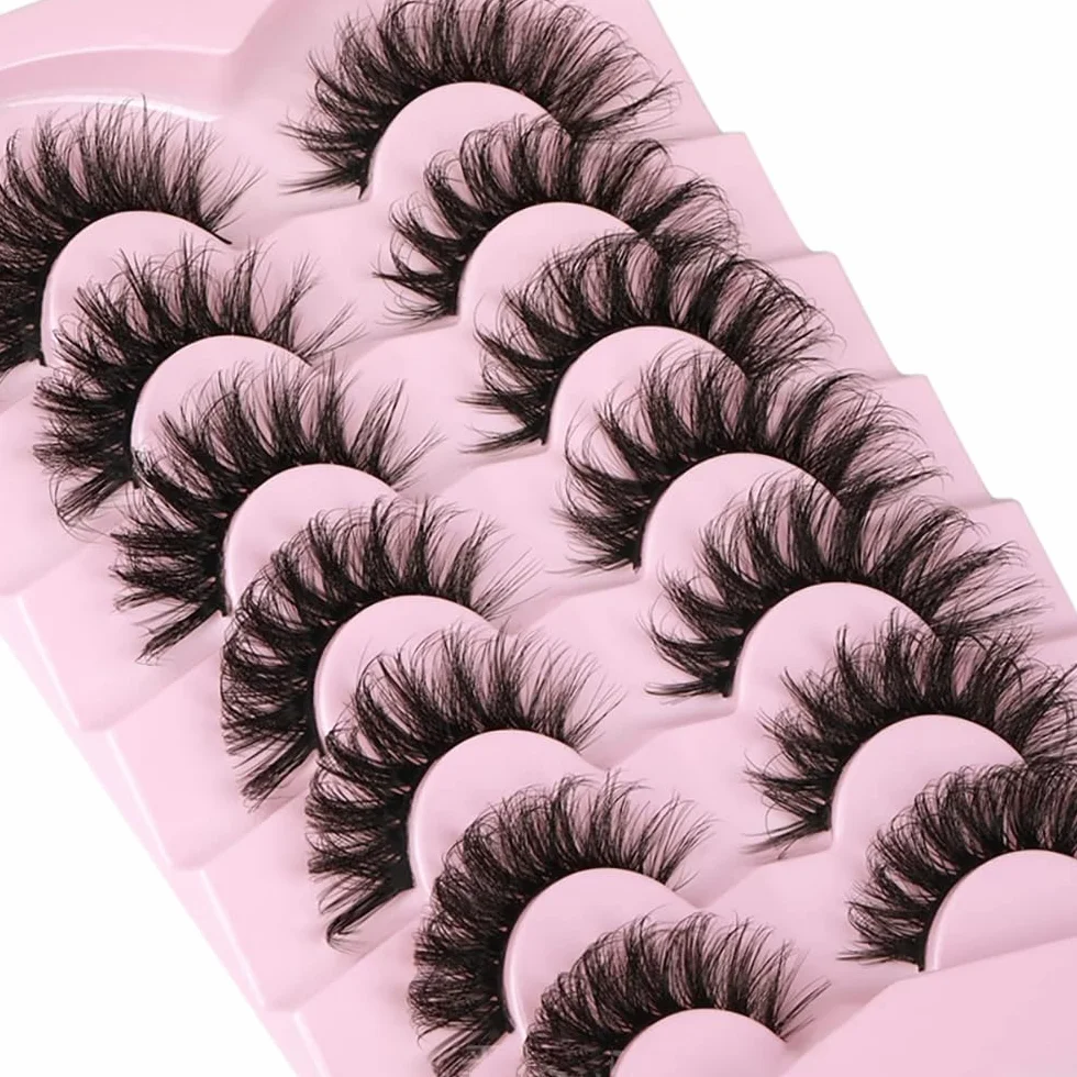 Russian Strip Lashes Natural Look Eye Lashes Sztuczne rzęsy Wispy D Curly Fluffy 3D, efekt kota, miękkie, sztuczne rzęsy, opakowanie 7 par (D48)