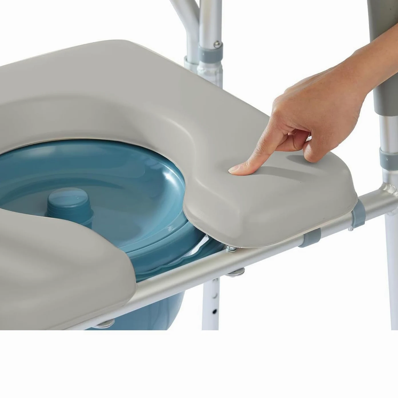 Commode Krzesło nocne dla seniorów z wyściełanym siedziskiem i podłokietnikami, 5-stopniowa regulacja wysokości, podwyższenie deski sedesowej do przenoszenia 136 kg