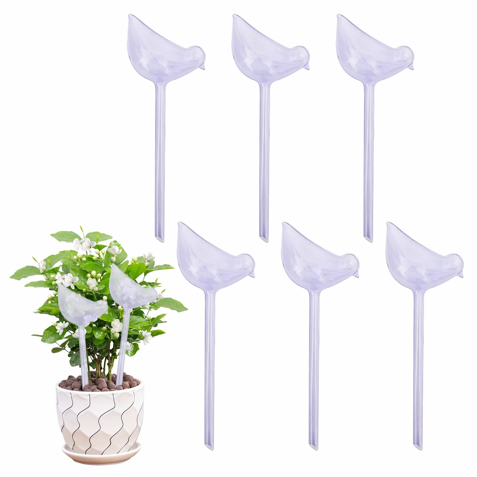 6 sztuk kul nawadniających do roślin, kule do podlewania roślin, 25 x 9 cm, rośliny doniczkowe w kształcie ptaka, samonawadniające, PCW, automatyczne nawadnianie roślin, do użytku wewnątrz i na