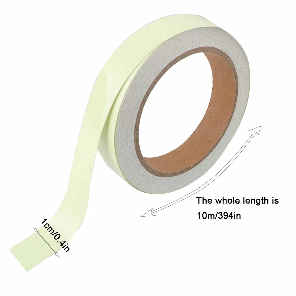 Premium 10 m x 1 cm zielona fluorescencyjna taśma klejąca, świecąca taśma klejąca, fosforowa taśma do oznaczania, samoprzylepna taśma ostrzegawcza, Glow in The Dark