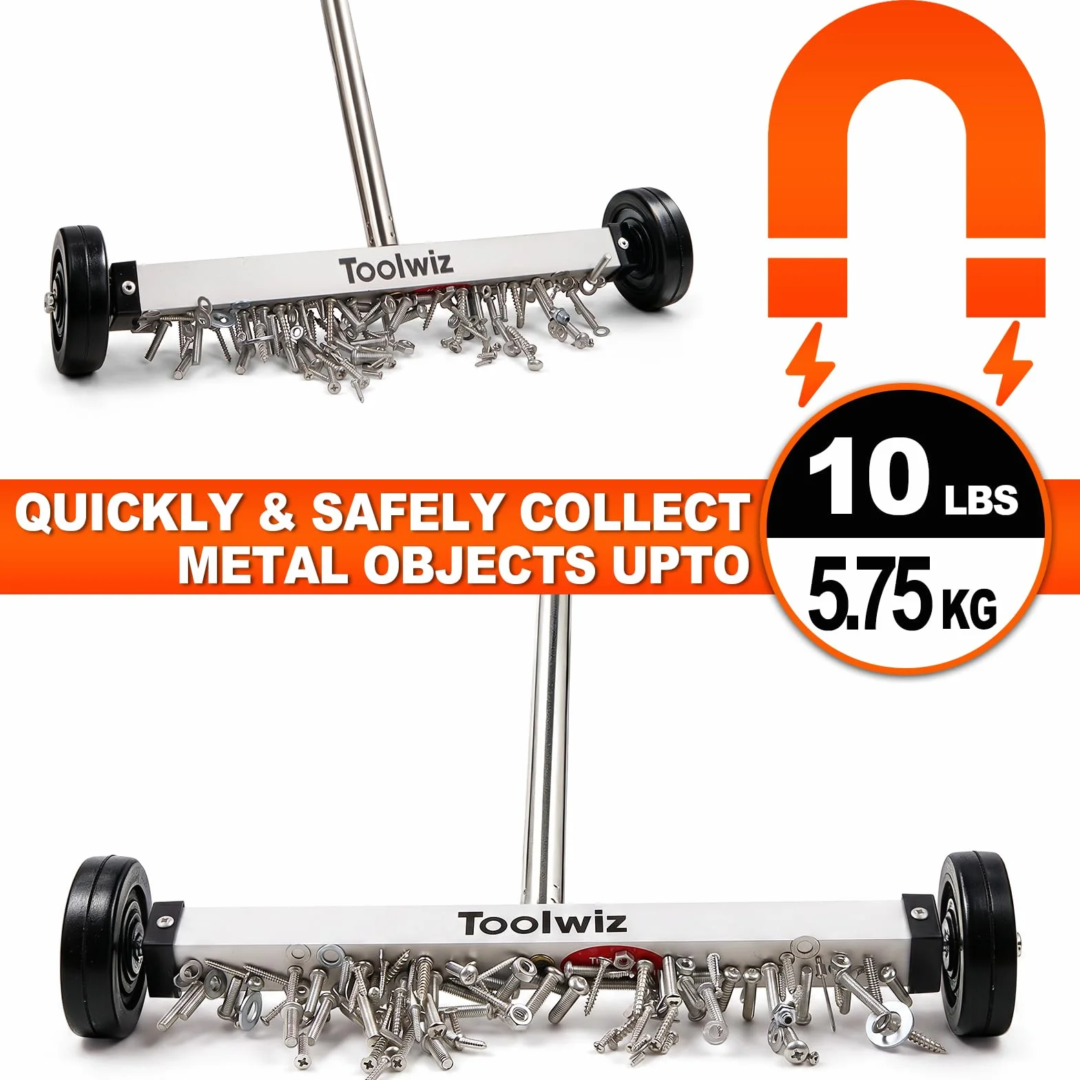 Toolwiz Magnetyczna zamiatarka do podnoszenia 38 cm, 38 cm, wytrzymały magnes do zbierania trawnika, narzędzia dachowe, 4,53 kg, 4,5 kg, narzędzia podwórkowe z teleskopowym uchwytem i kółkami do