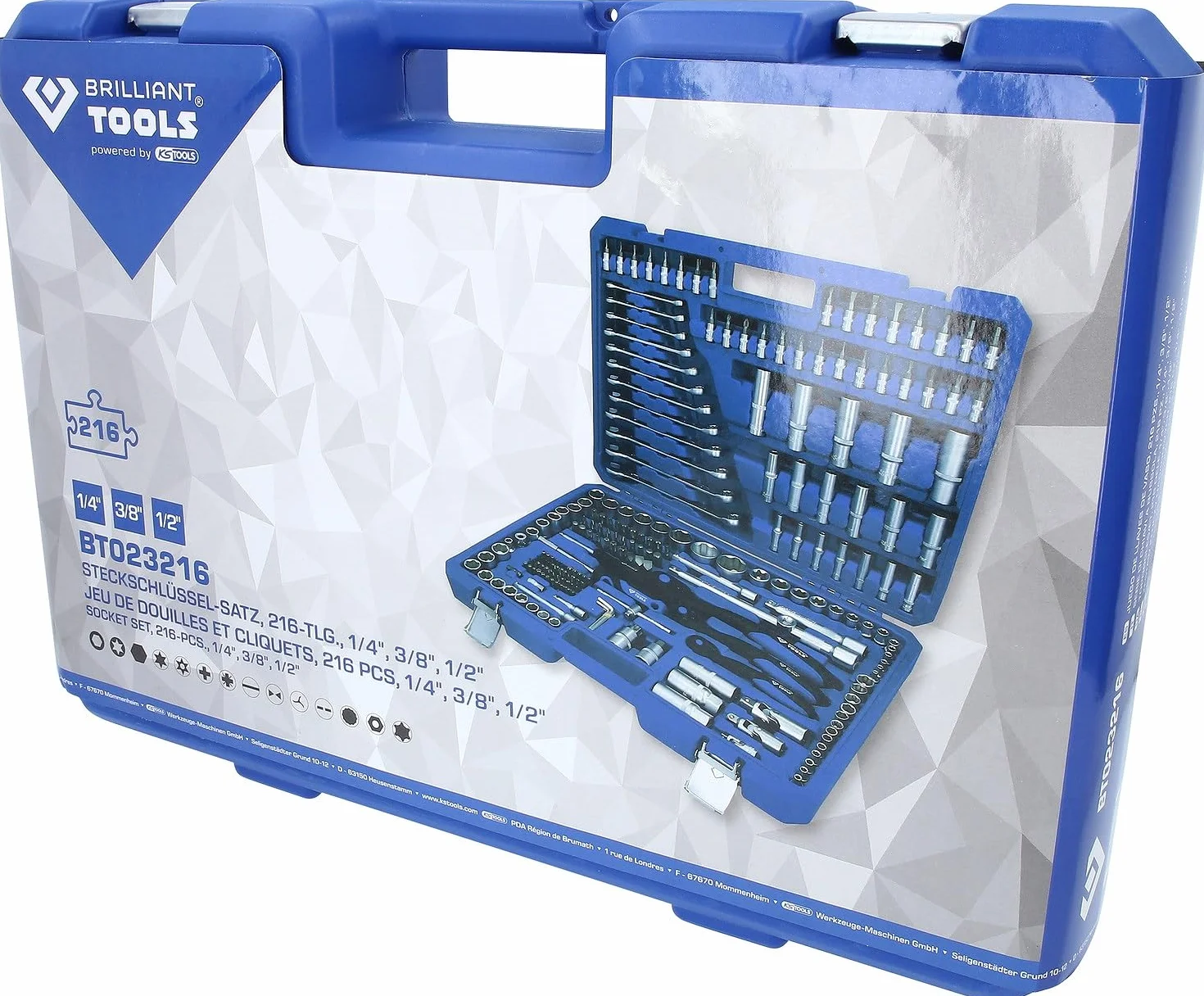 BRILLIANT TOOLS BT023216 Zestaw kluczy nasadowych, 216-szt., 1/4", 3/8", 1/2" [Powered by KS TOOLS]