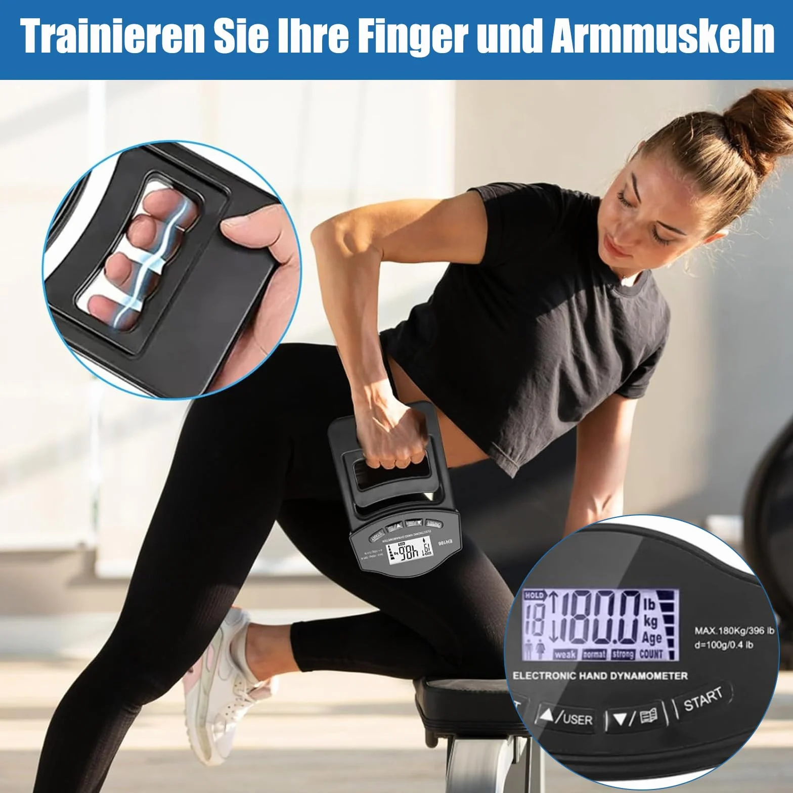 Ręczny dynamometr, siła uchwytu 180 kg, LCD, elektroniczny wyświetlacz cyfrowy, urządzenie do pomiaru siły ręcznej, automatyczne wykrywanie przyczepności, tester, wzmacniacz chwytu, do