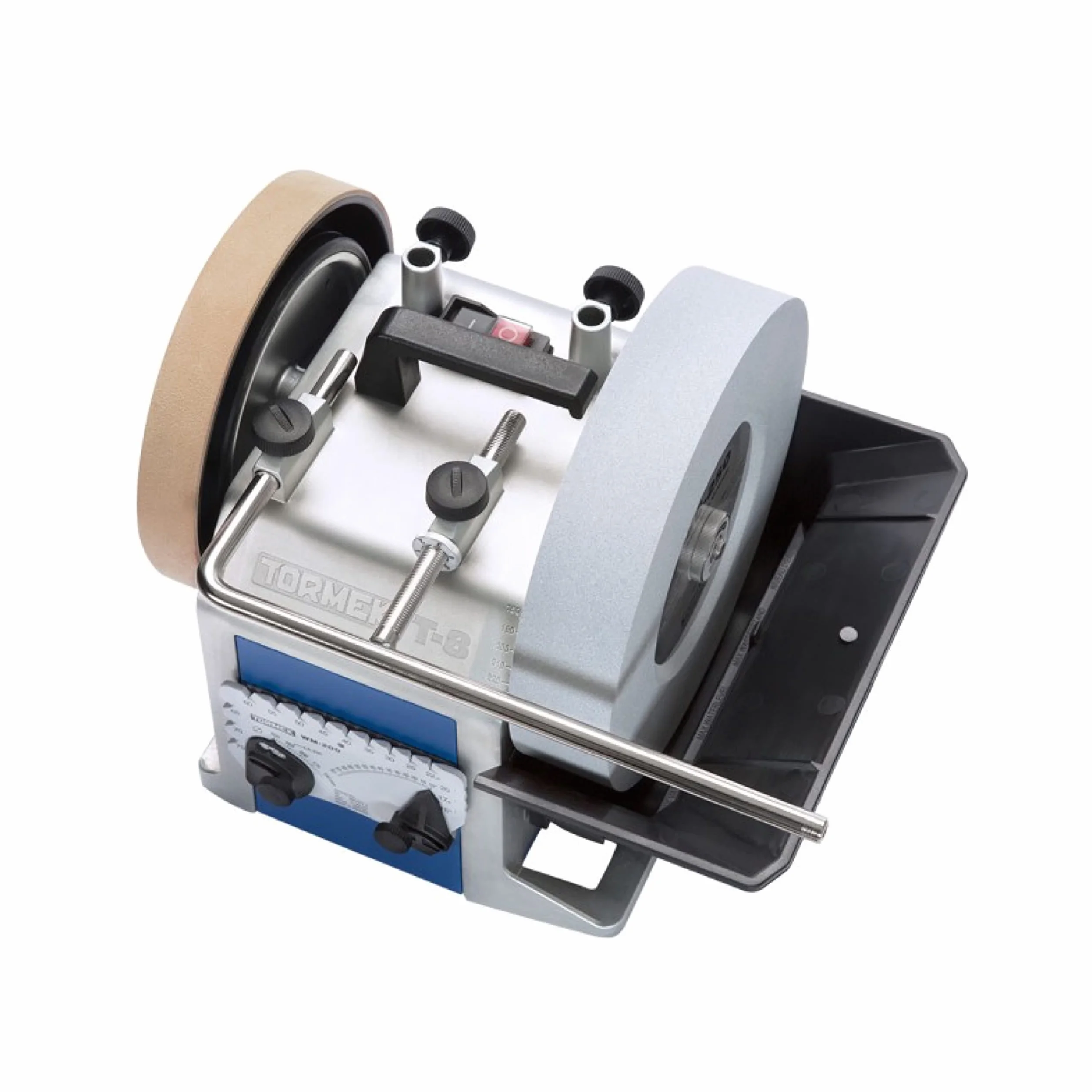 NIL00005 TORMEK T-8 ze szlifierką wodną, 200W, ostrzy wszystkie ostre narzędzia, uniwersalny wspornik, regulacja, EzyLock, podnoszenie śrubowe, opatentowane tuleje precyzyjne