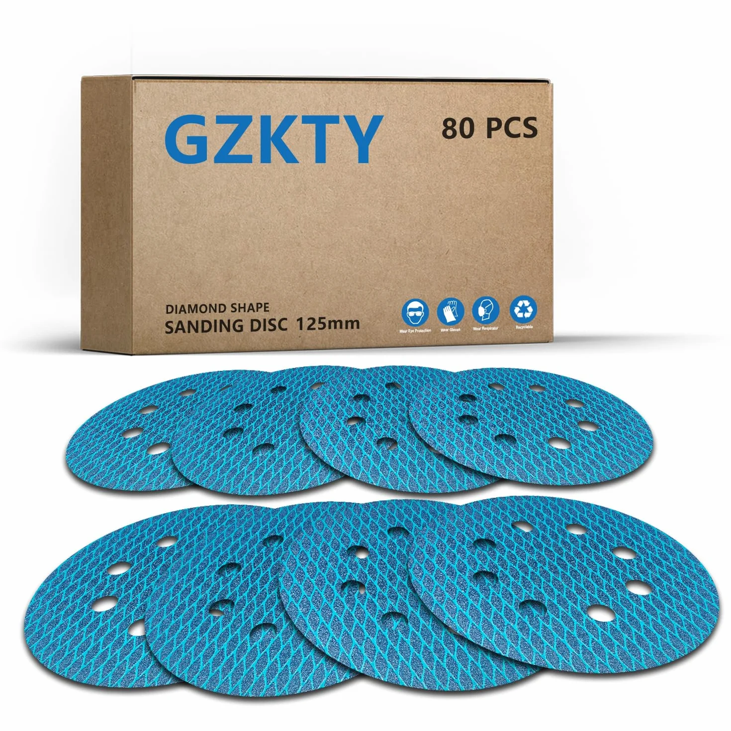 80Stk 125mm Klett Schleifpapier, Exzenter Schleifscheiben, 8-Loch Korn 60-400 Schleifpads, Schleifmittel Resistent gegen Zusetzen für Exzenterschleifer Schleifmaschine Poliermaschine