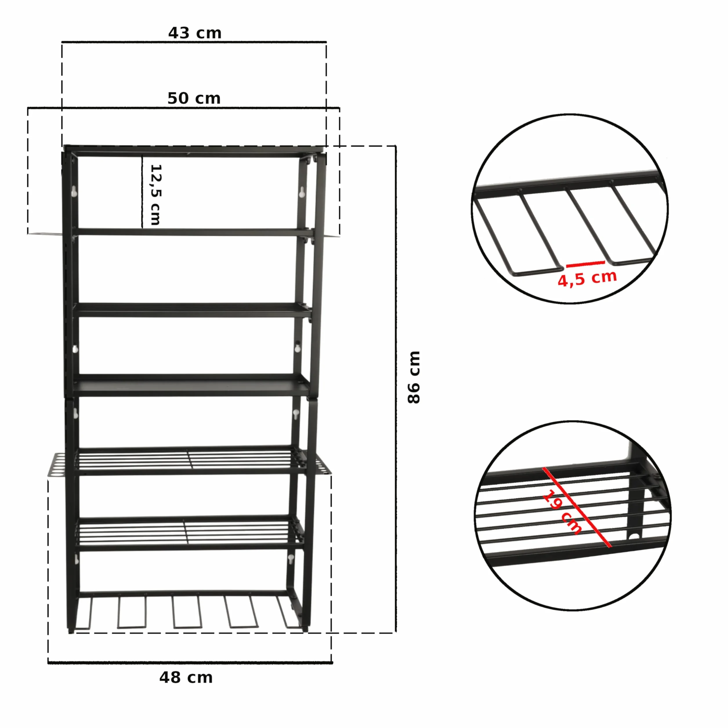botle Metalowy regał ścienny na narzędzia elektryczne i narzędzia, organizer warsztatowy 86 x 43 cm, 6 półek, regał warsztatowy na wiertarki, młotki, wytrzymała organizacja warsztatu