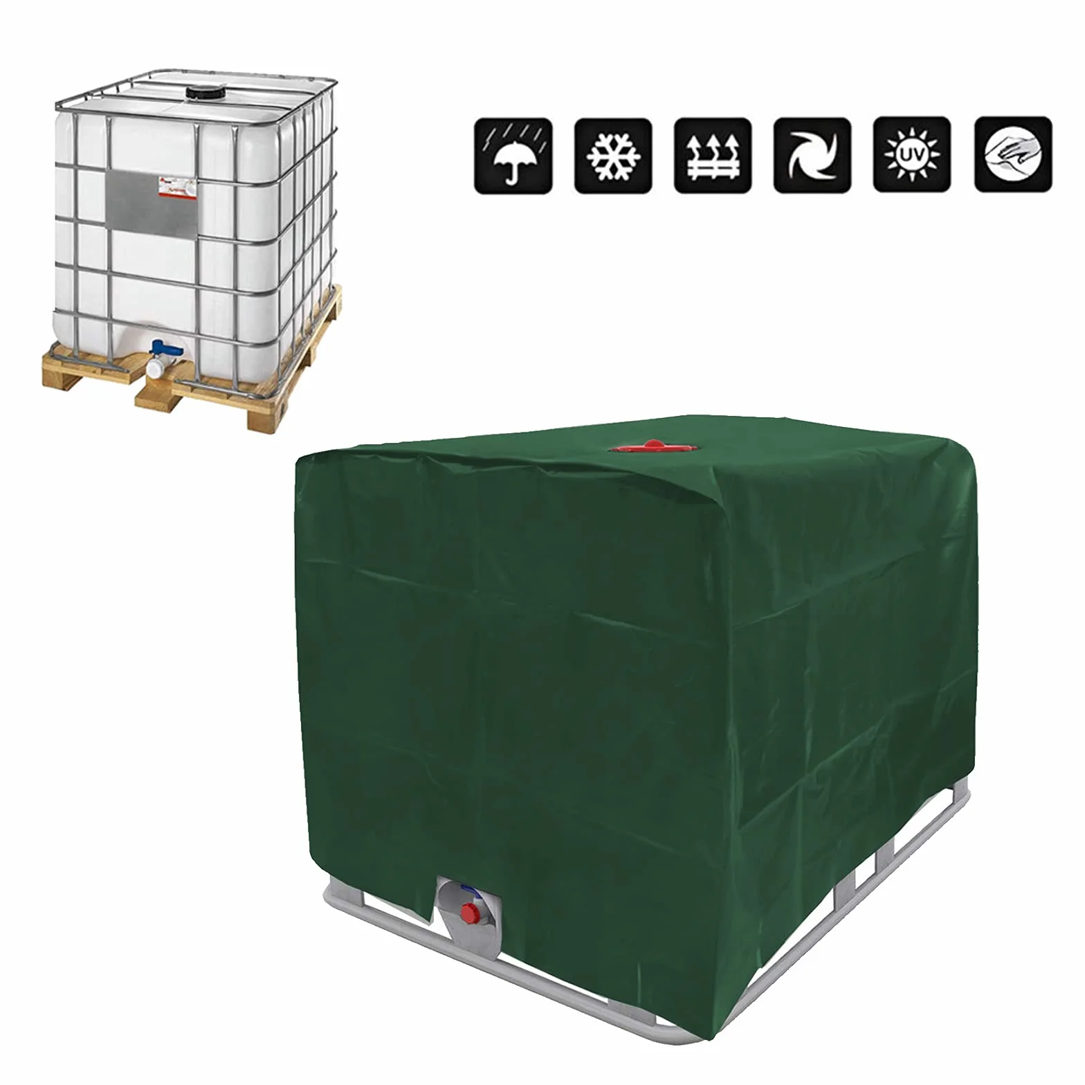 IBC Pokrowiec na zbiornik, plandeka na zbiornik na wodę 600 l / 800 l / 1000 l, plandeka ochronna na zbiornik na wodę deszczową IBC (zielona, 120 x 80 x 100 cm)
