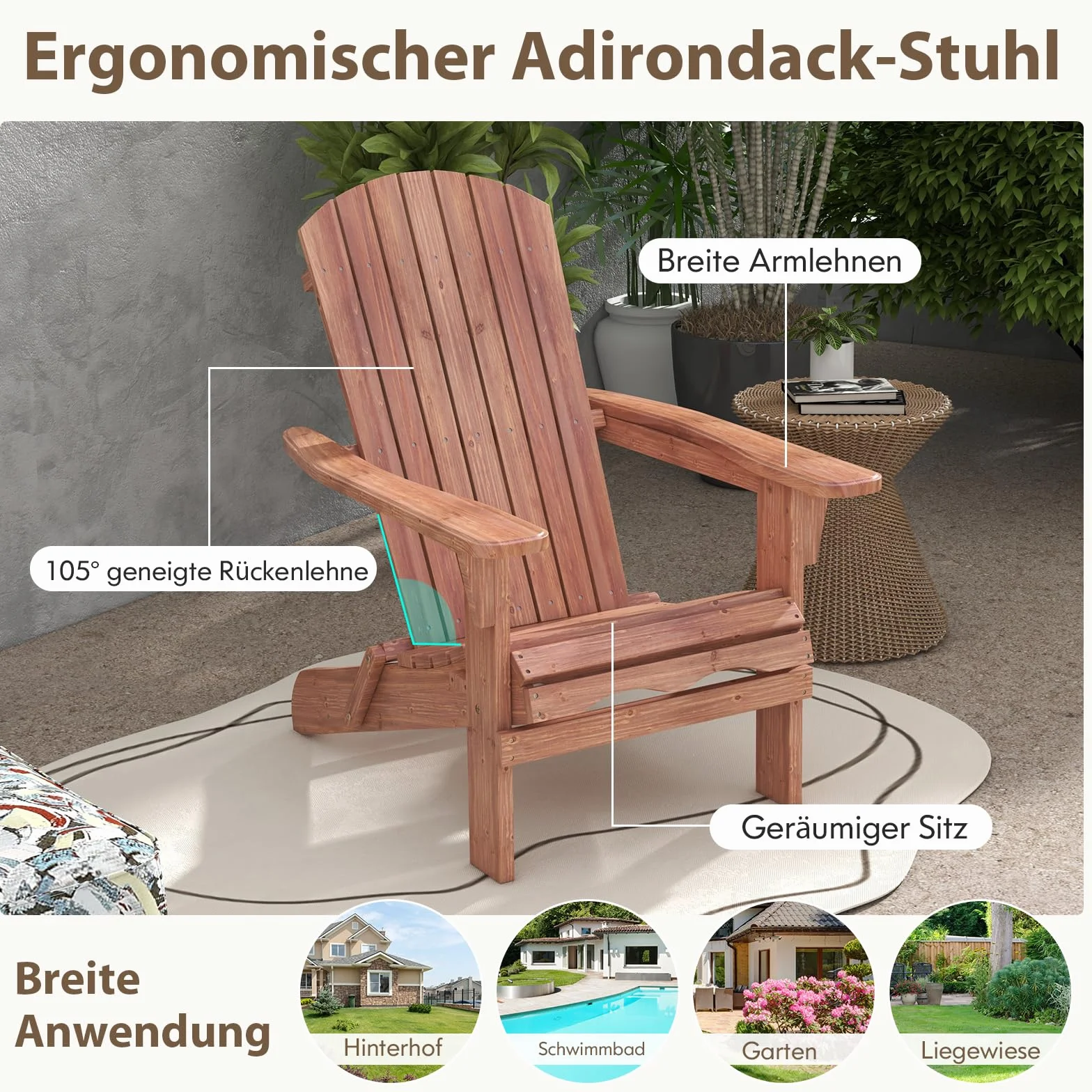 COSTWAY Adirondack krzesło składane zestaw 2 szt., fotel ogrodowy z wysokim oparciem, nośność 180 kg