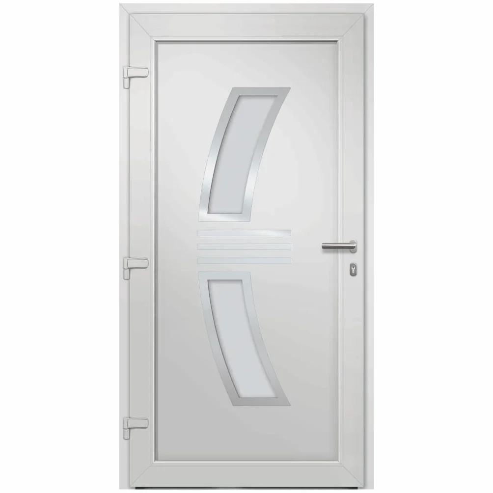 Drzwi wejściowe, białe, 88 x 200 cm, PCW, aluminium z izolacją cieplną, izolacja akustyczna, zawiasy 3D, 5 blokad głowicy grzybkowej, zamek cylindryczny do użytku na zewnątrz, drzwi