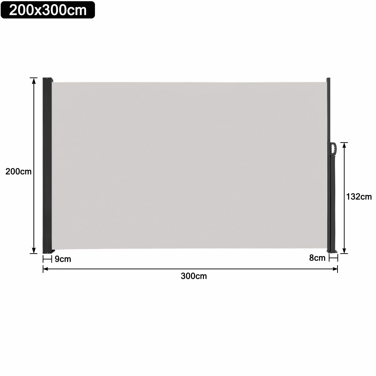 Markiza boczna 200 x 300 cm szara wysuwana ochrona przed wzrokiem i wiatrem na taras balkon ogród