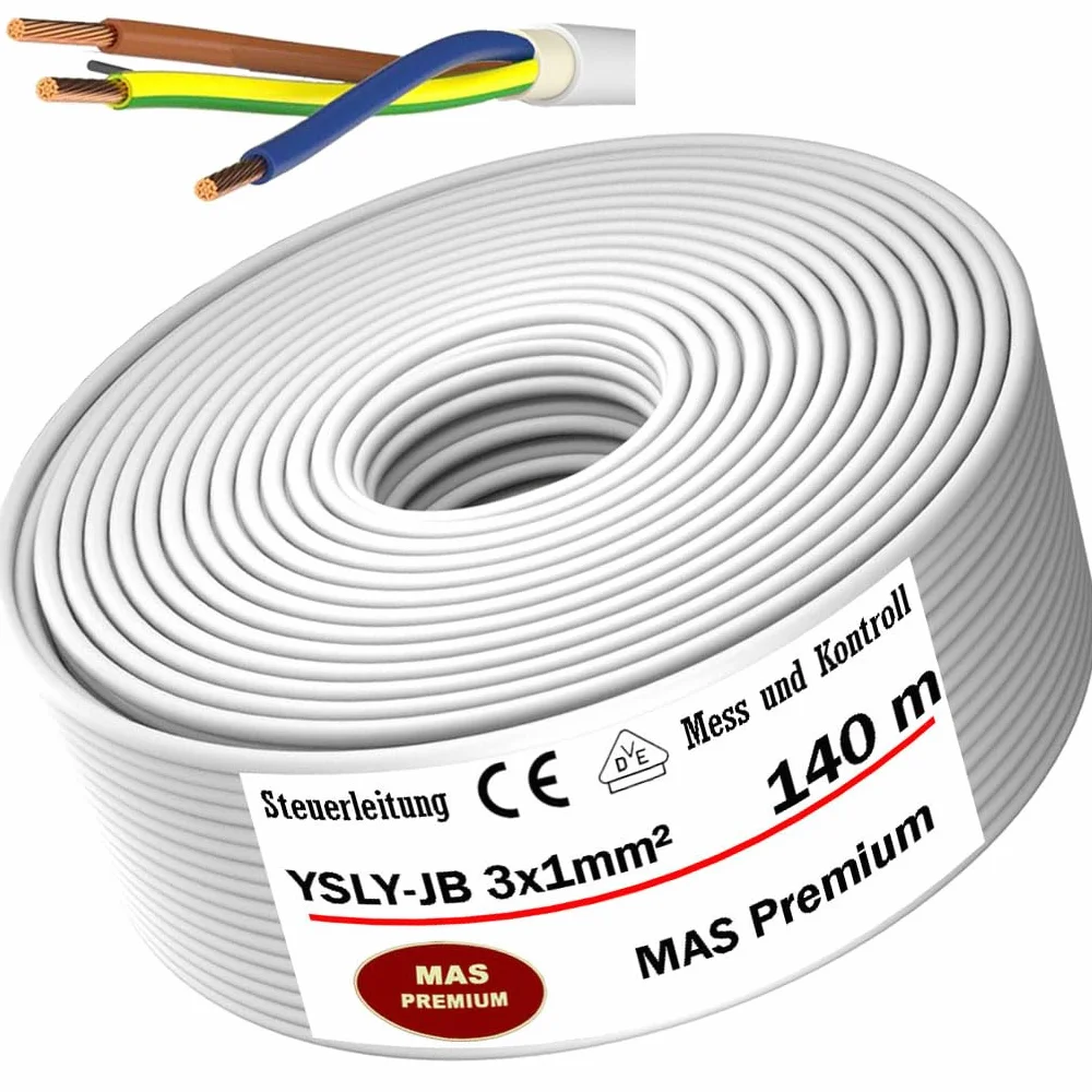 YSLY-JB 3 x 1 mm², elastyczny kabel sterujący, szary, do układania, przewód pomiarowy, kontrolny i regulacyjny do obrabiarek, przewód sterujący (140 m)