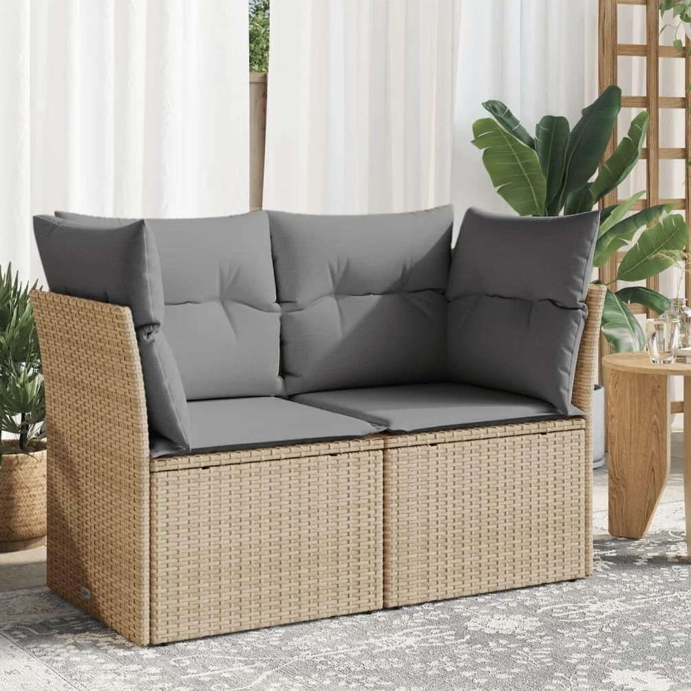vidaXL Sofa ogrodowa z poduszkami, 2-osobowa, beżowa, polirattan, kanapa ogrodowa, siedzisko ogrodowe, 2-osobowa sofa ogrodowa, kanapy ogrodowe