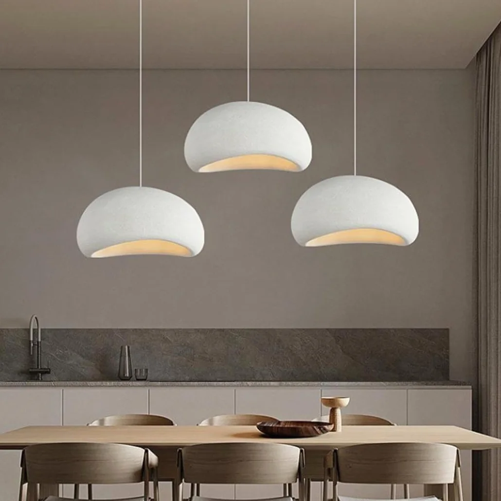 Lampa Wisząca Wabi-sabi Nowoczesny Żyrandol Do Jadalni Abażur Z Imitacji Kamienia Projekt Ptasiego Gniazda Kreatywny Wisząca Lampa Do Sypialni Salon Jadalnia Wyspa Kuchenna Przedpokój Biały(60cm)