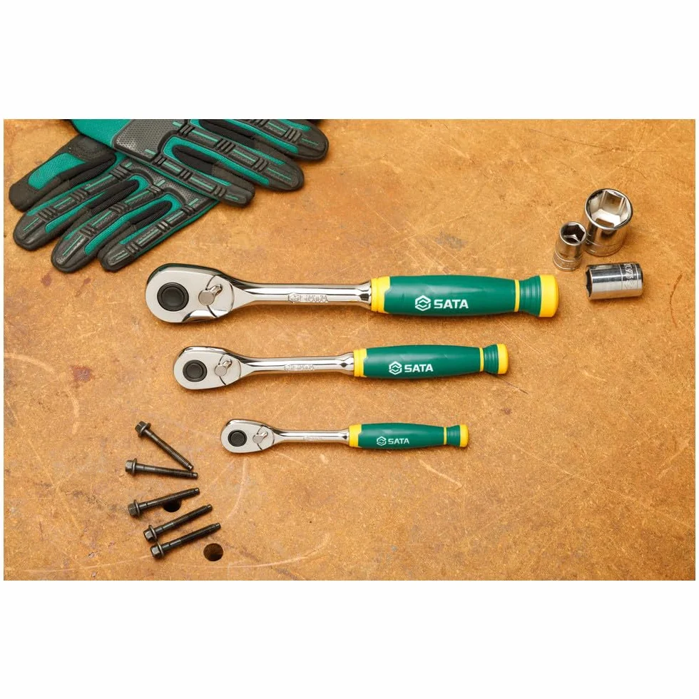 SATA 3-częściowy zestaw grzechotkowy 72T Teardrop Comfort Grip 1/4, 3/8, 1/2