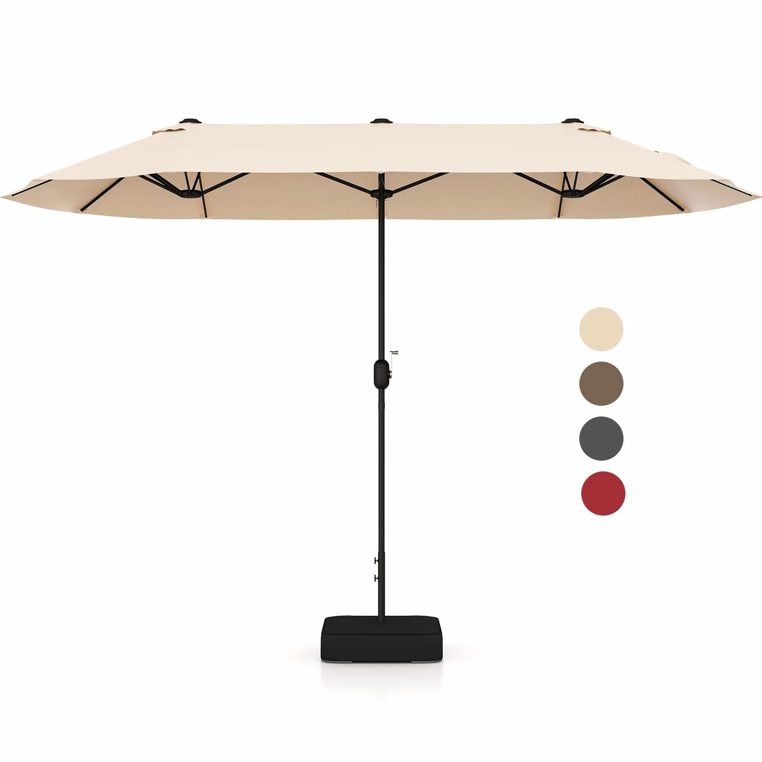 KOMFOTTEU Podwójny parasol przeciwsłoneczny, 396 x 201 cm, prostokątny, duży dla 6 osób, parasol tarasowy ze stojakiem i korbą, parasol ogrodowy bez stojaka, na basen, taras