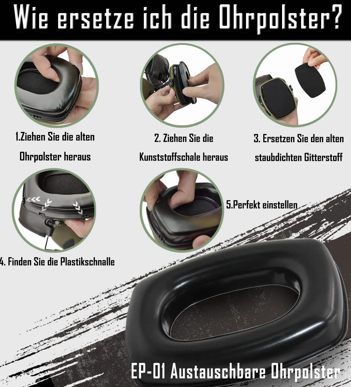 ZOHAN 054 Elektroniczne nauszniki ochronne na ucho, tłumiące hałas, podczas strzelania, NRR22 dB SNR 27 dB dynamiczna regulacja hałasu