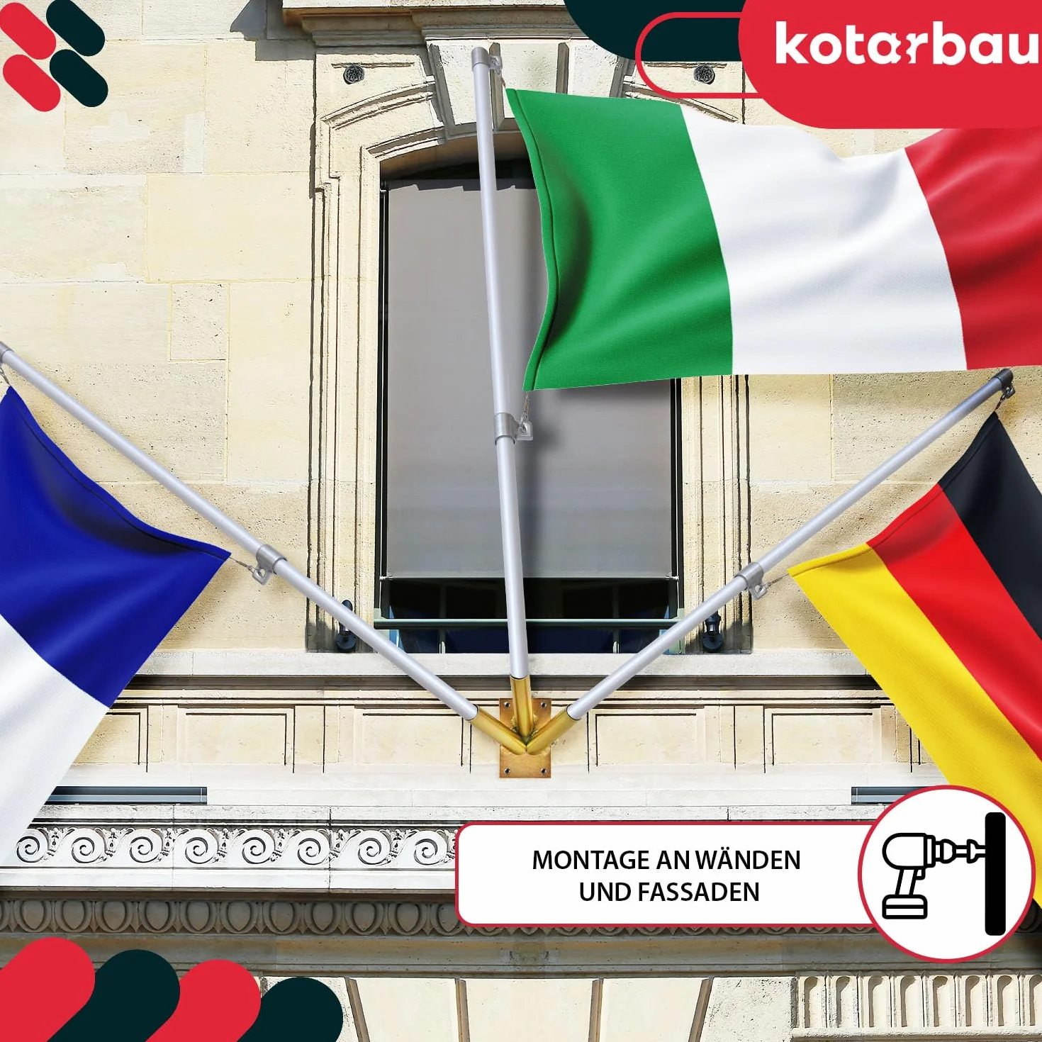 KOTARBAU® Uchwyt na flagę 3-krotny przykręcany ocynkowany ogniowo żółty