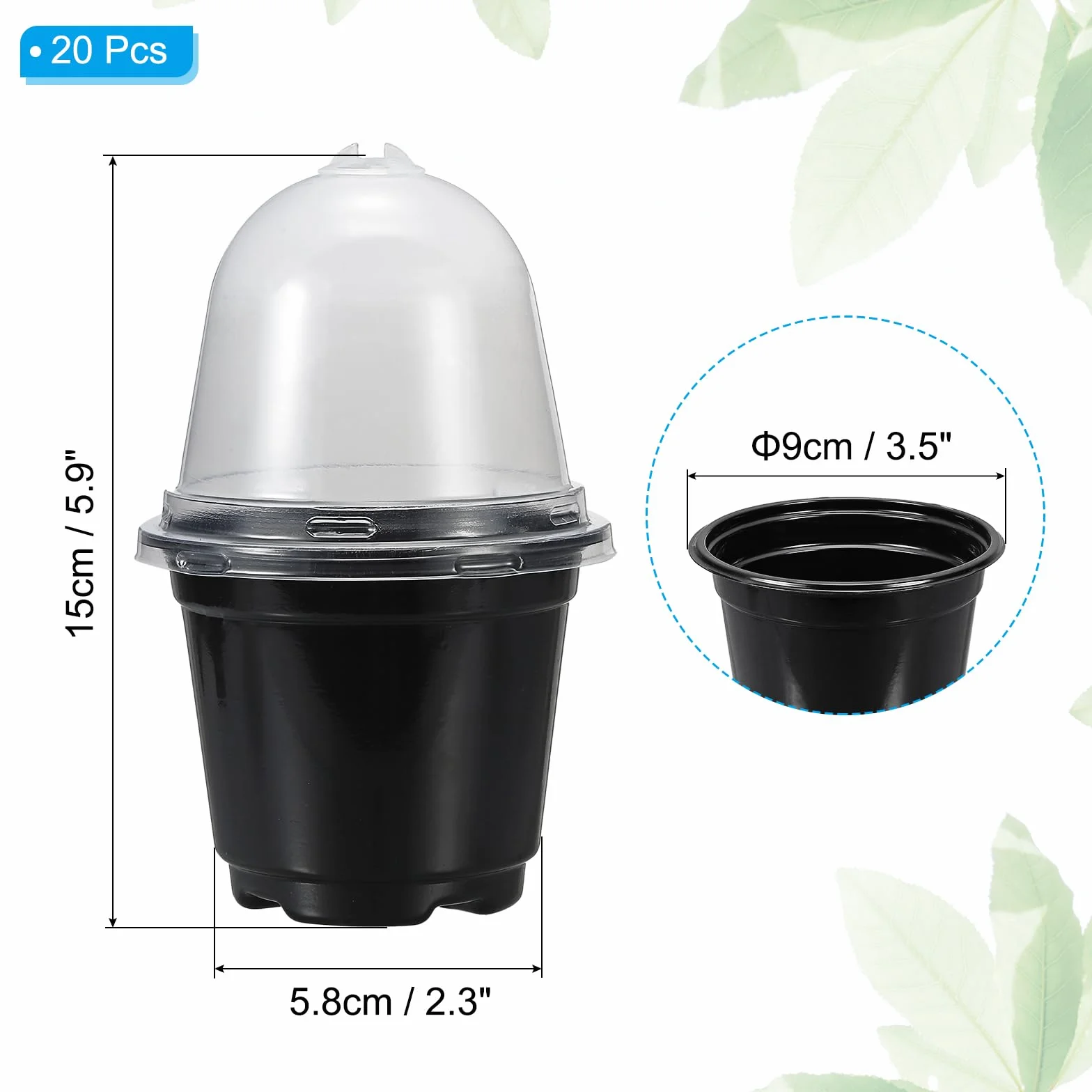 PATIKIL Doniczki z kopułą wilgotności 20 zestawów 8,9 cm plastikowy pojemnik do sadzenia czarne