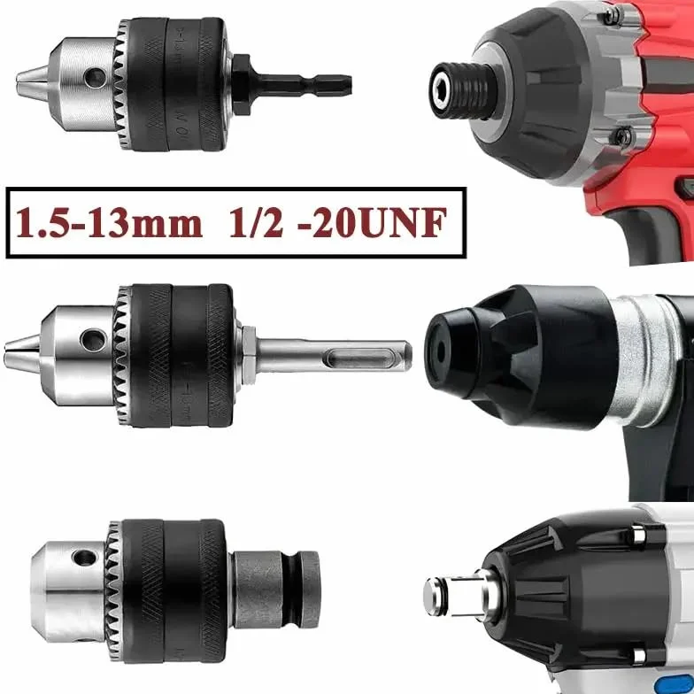 Adapter do szybkiej wymiany uchwytu wiertarskiego 1,5-13 mm do wkrętarki udarowej 1/4" - urządzenie 3-szczękowe, narzędzie do konwersji bezkluczykowej 1 szt.(Chuck Sds Adapter)