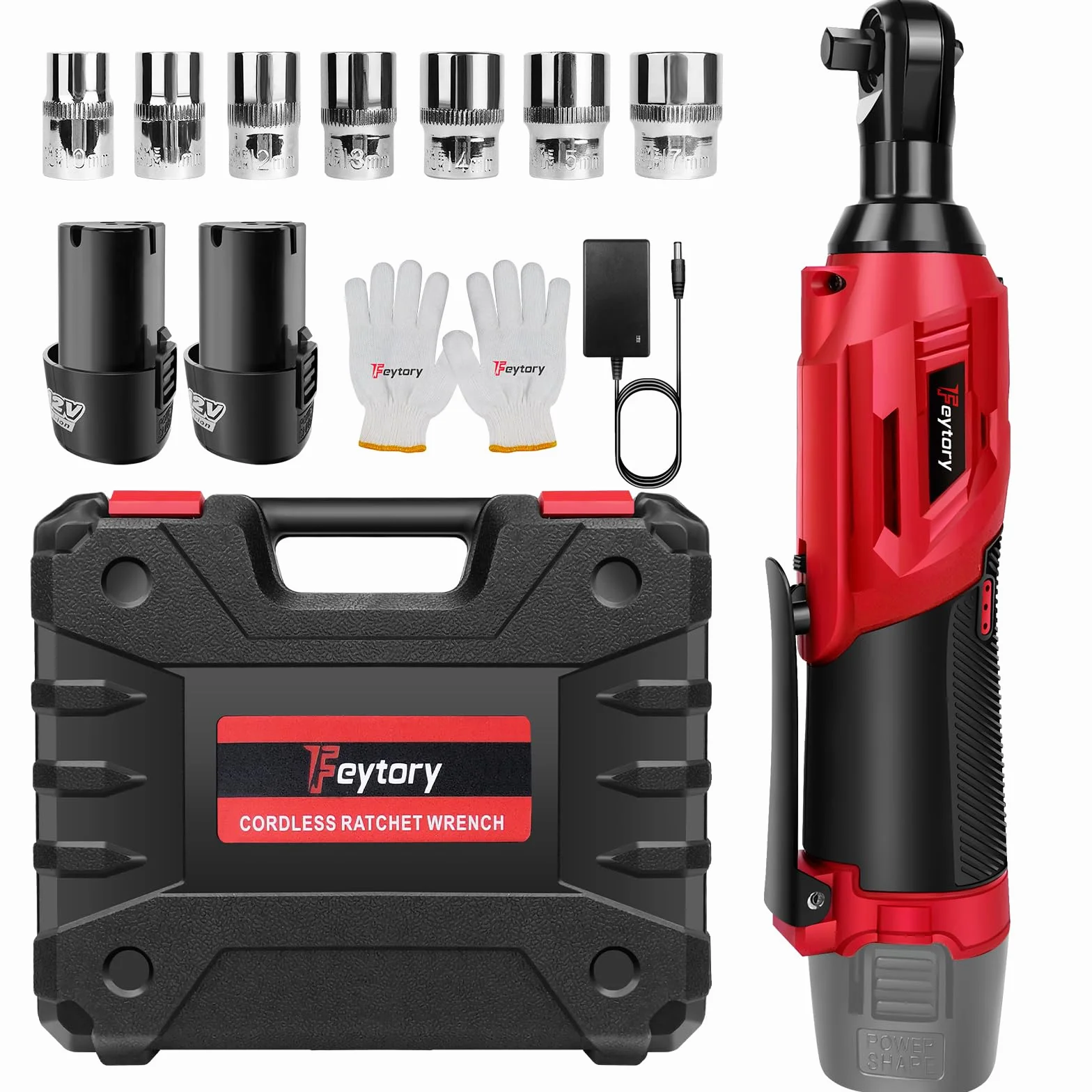 Lucn Czerwony pistolet z grzechotką z grzechotką 3/20.3 cm napęd 2 x baterie 150 Nm bezprzewodowy klucz udarowy