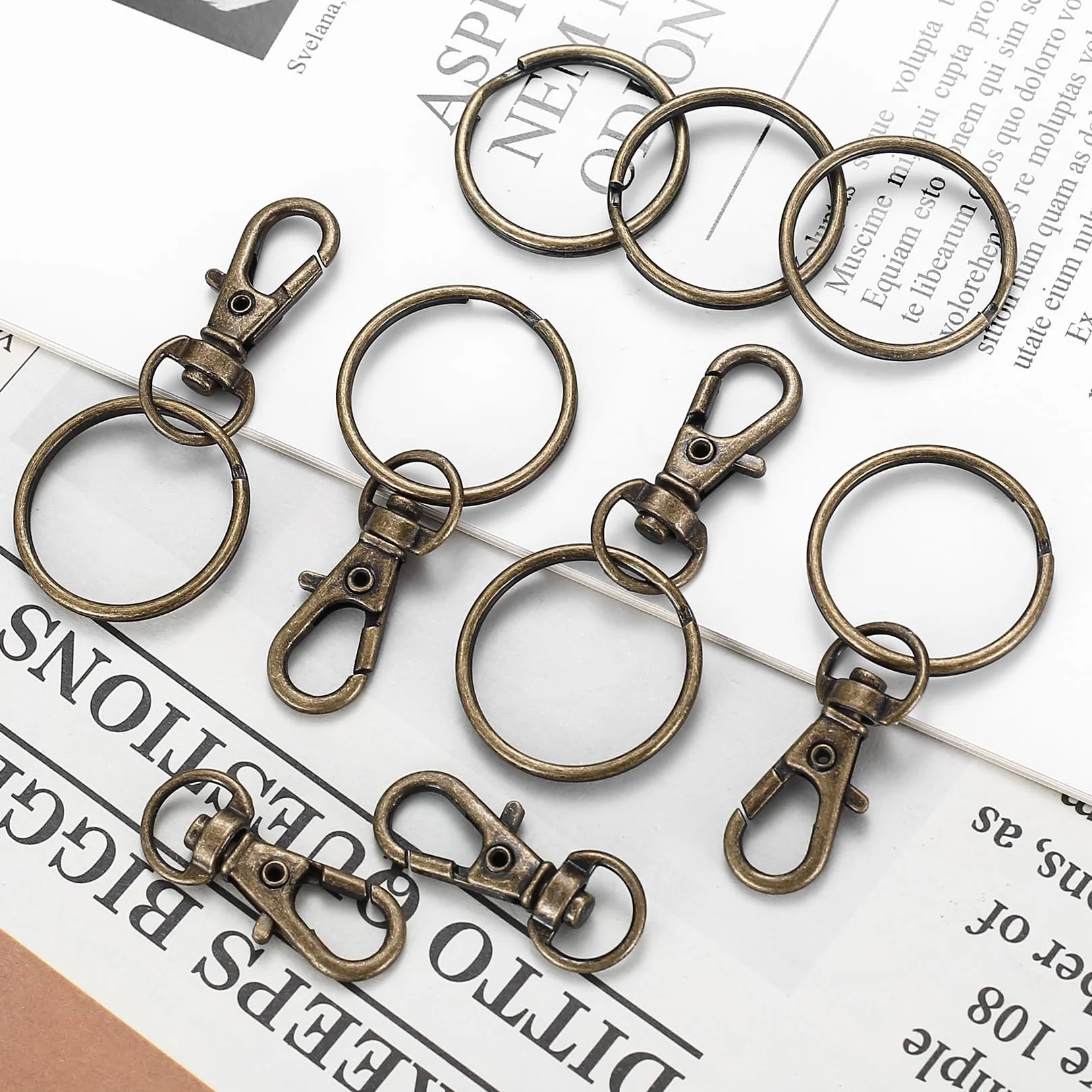 120 sztuk breloczków do kluczy z brązu i pierścieni do rozłupywania (60 pierścieni do kluczy + 60karabińczyk Twist Clips), karabińczyk z przegubem obrotowym, kółko do kluczy, do toreb, rękodzieła,