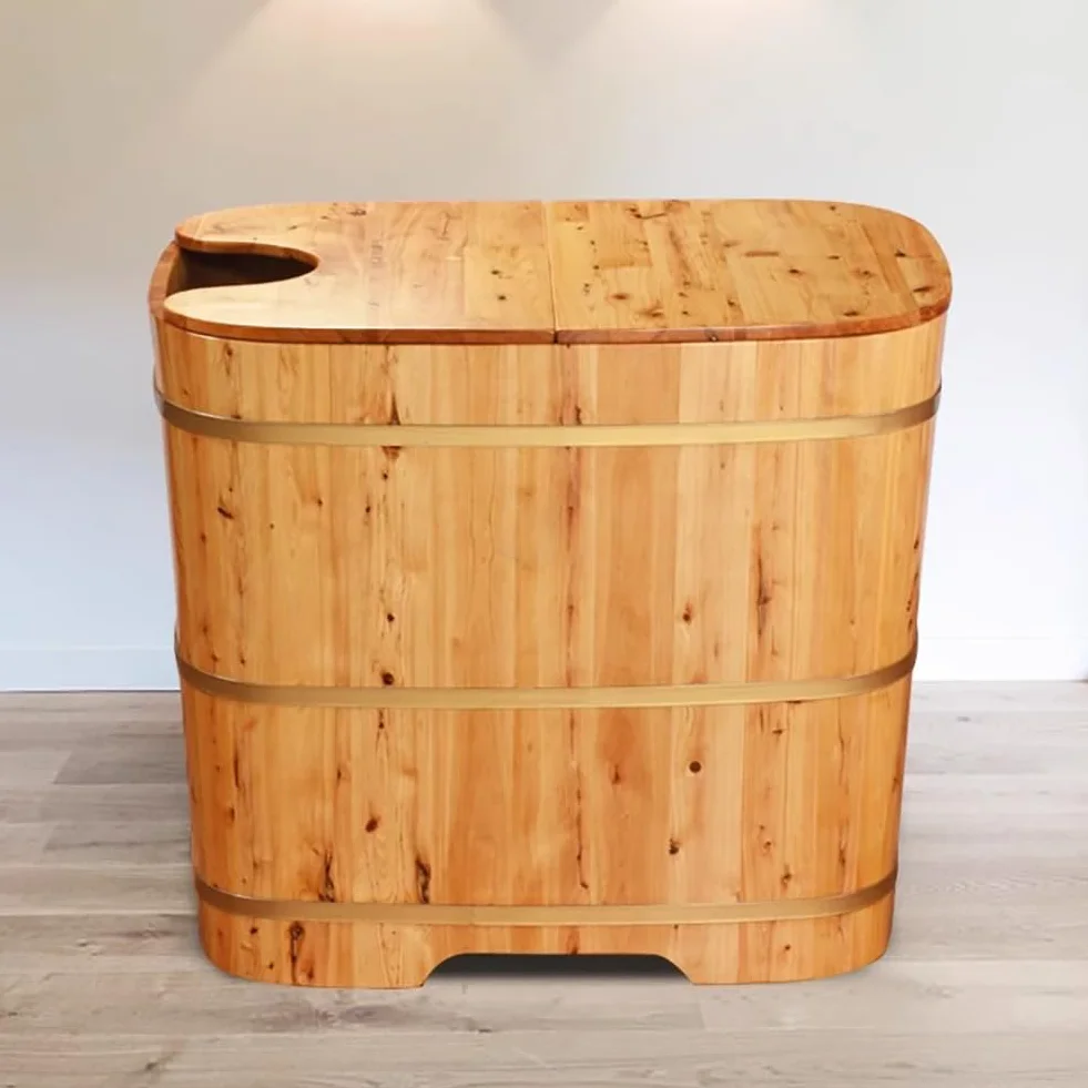 Wanna z litego drewna z pokrywą izolacyjną i wyskakującym odpływem, głęboka wanna do małych przestrzeni i doświadczenia SPA