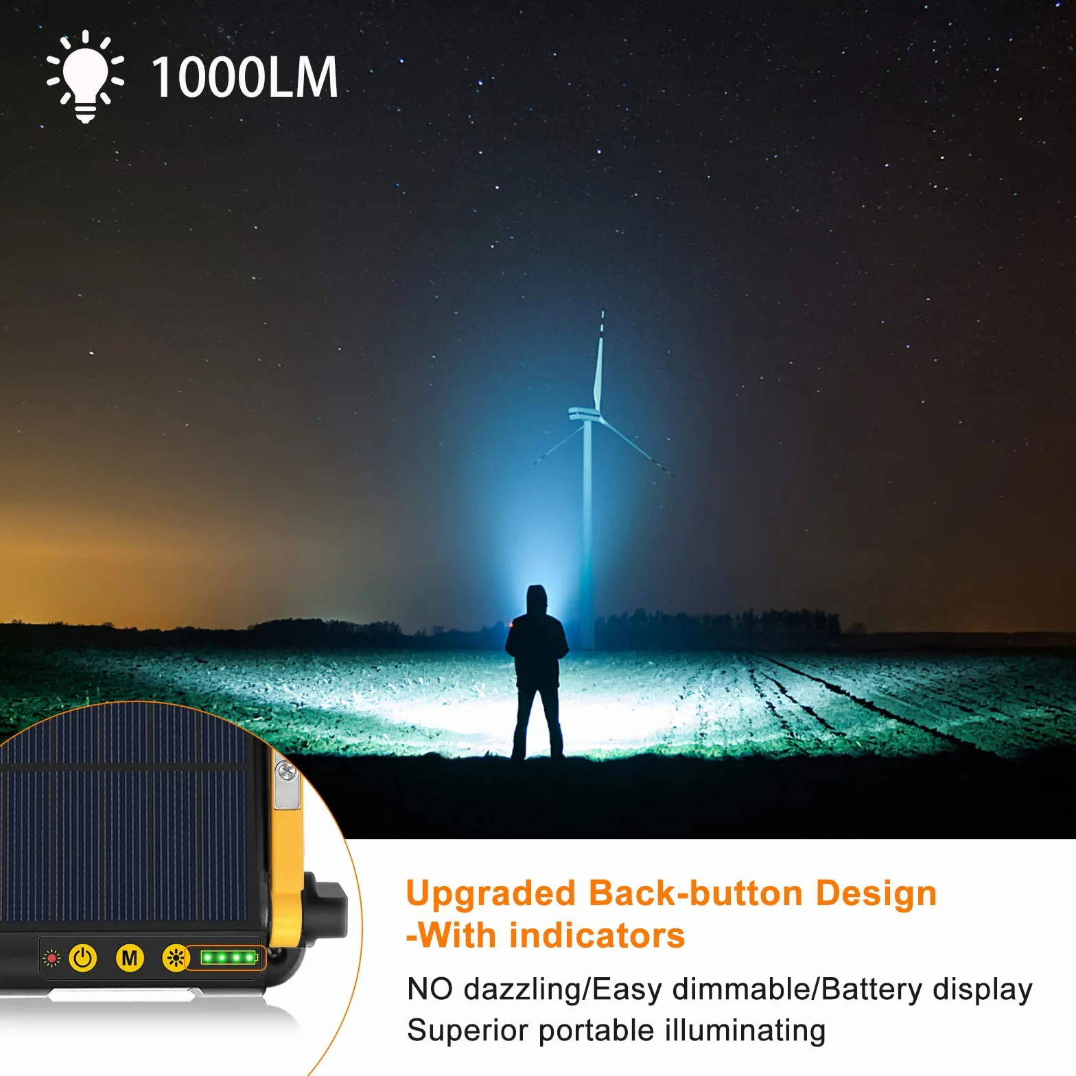 Lampa LED do ładowania, MEIKEE reflektor LED 60 W, super jasny, przenośny, 12000 mAh, ładowany przez USB i energię słoneczną, 16 trybów magnetycznego światła roboczego, latarnia na kemping, na plac
