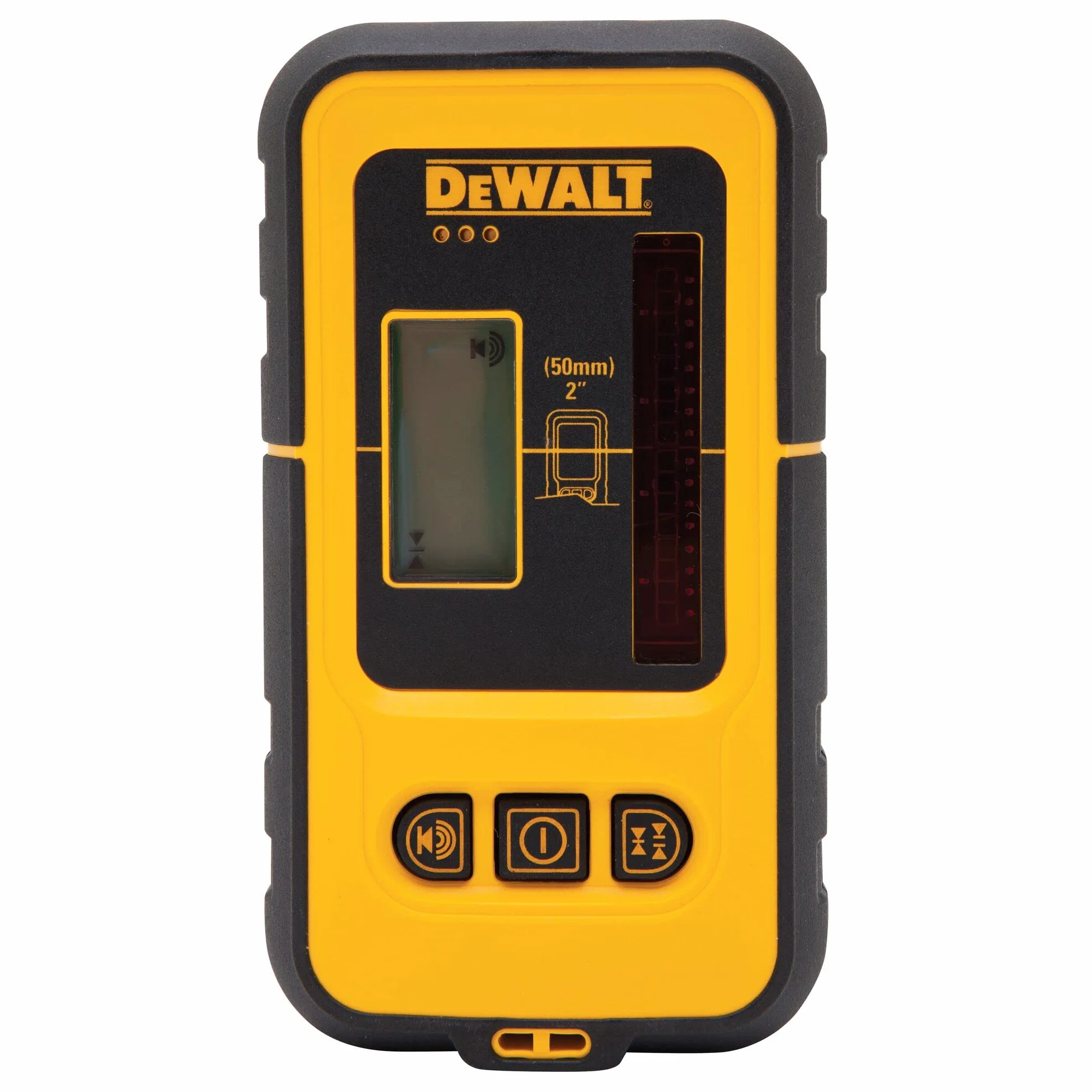 DEWALT Odbiornik do lasera liniowego z czerwoną linią DE0892 (do lokalizacji wychodzących promieni laserowych do 50 m, z sygnałem optycznym i akustycznym, zasilanie na baterię 9 V)