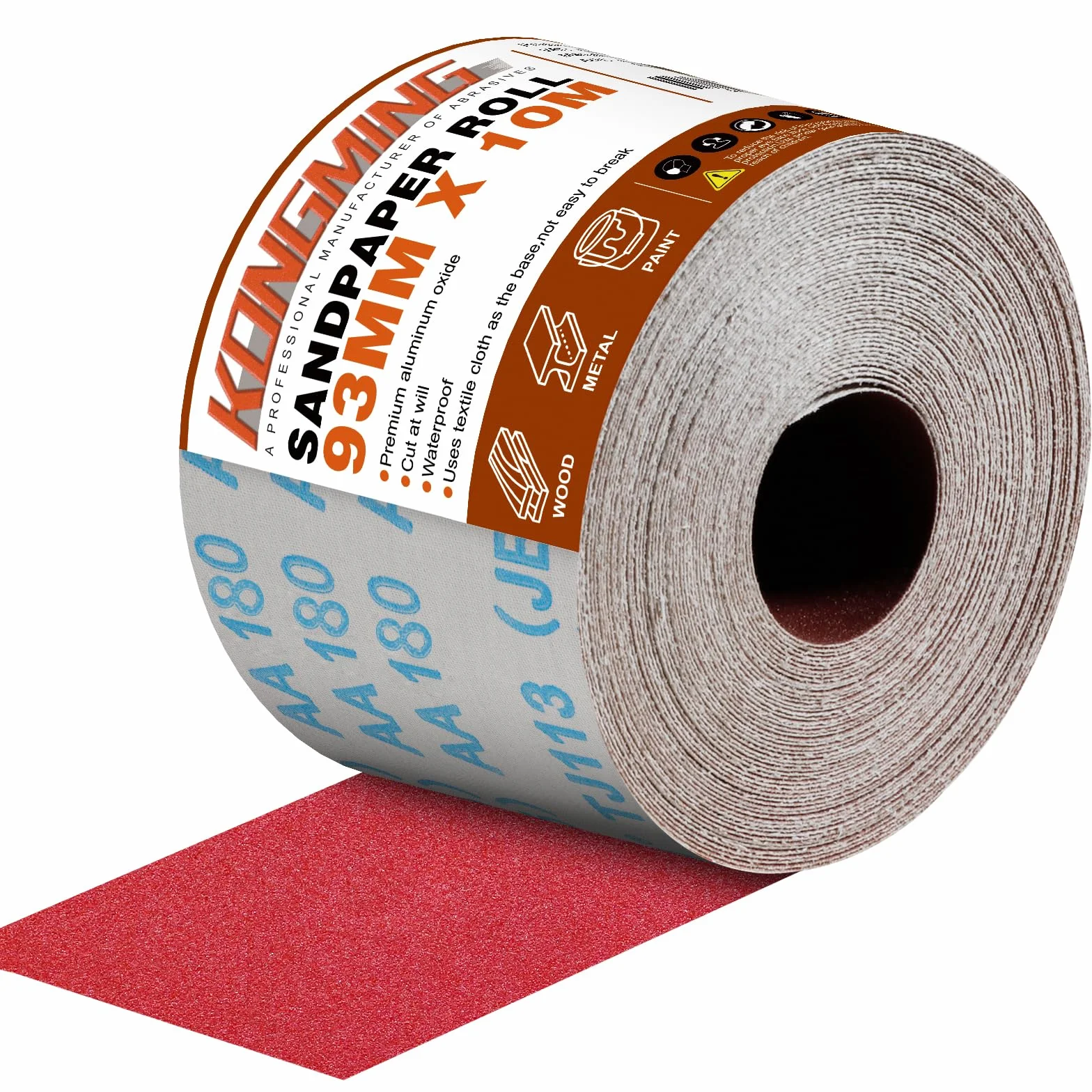 KONGMING Papier ścierny rolka 93 mm x 10 m ziarnistość 180 do szlifierki ręcznej blok szlifierski ręczny