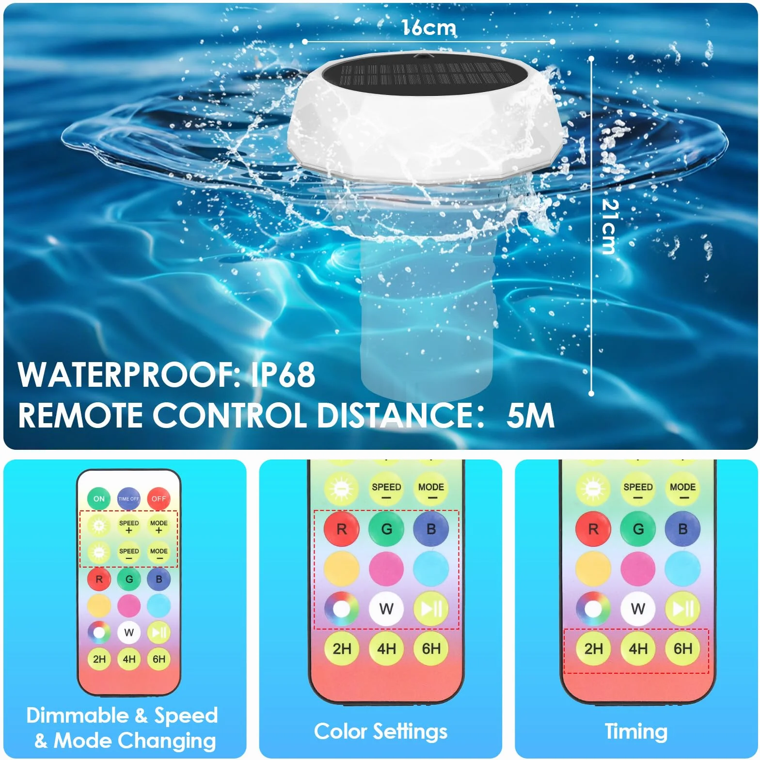 ZWOOS Dosing Float Pool, Pływak do tabletek chloru (pusty), Dozownik chloru do basenu, Oświetlenie basenowe solarne, Pływający dozownik chloru, Oświetlenie basenowe RGB, Wodoodporny IP68, Lampa dekora