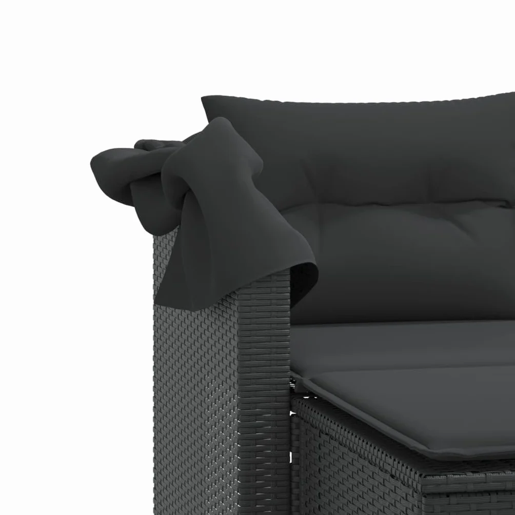 vidaXL 2-os. sofa ogrodowa z daszkiem i podnóżkami, czarna, rattan PE