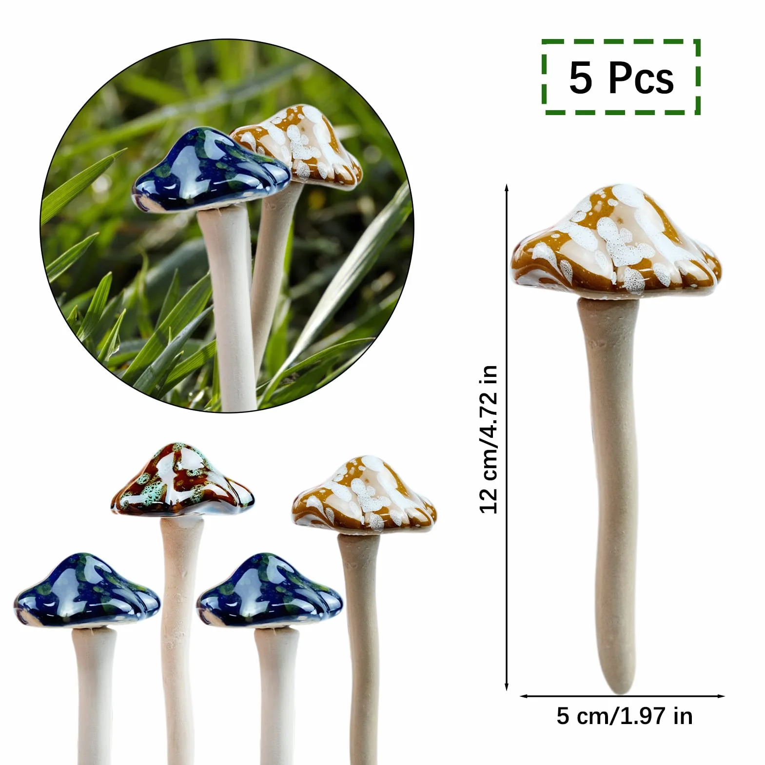 Ceramiczne grzyby ogrodowe muchomor dekoracja doniczek Fairy Garden 5 sztuk