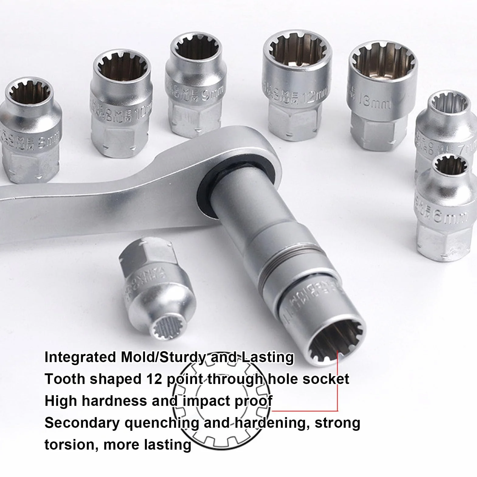 Zestaw nasadek prostych, 10 do 24 mm, 12-kątnych nasadek prostych, 72-zębowy klucz grzechotkowy dwustronnego działania, adapter napędu 1/2 do 3/8 cala