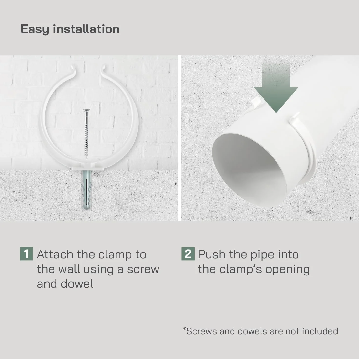 Vent Systems 4 sztuki uchwytów ściennych z tworzywa sztucznego Ø 100 mm do okrągłych kanałów wentylacyjnych – wstępnie nawiercone otwory – okrągły uchwyt na kanał wentylacyjny – ogrzewanie,