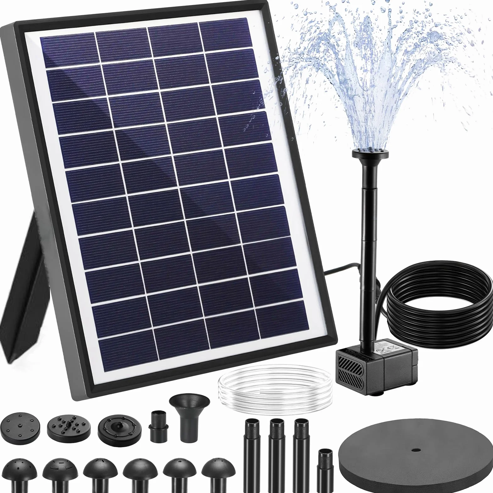 Clevich Solarna pompa do stawu 6,5 W, fontanna z filtrem, wąż 1 m, 9 dysz, kabel 3,25 m