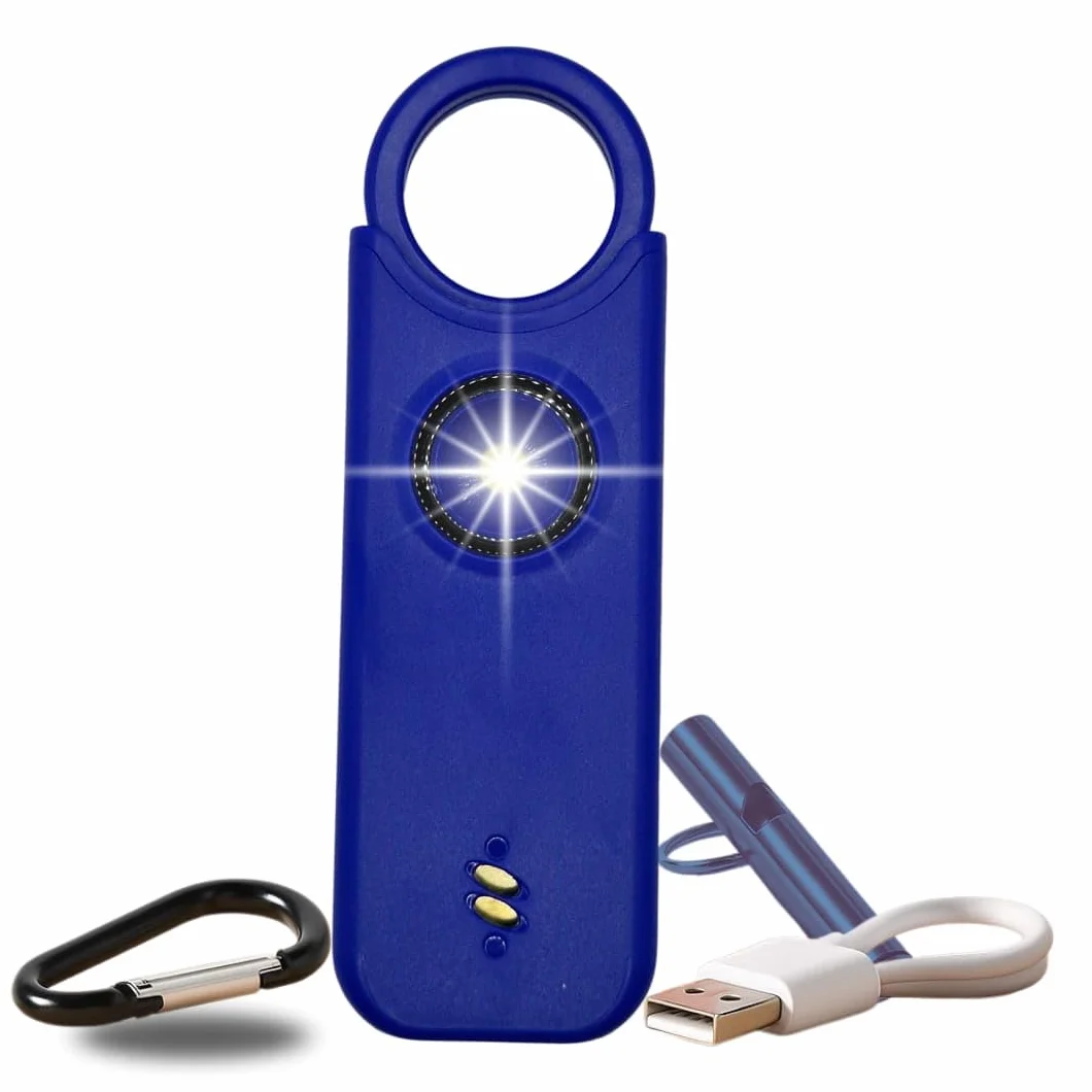 VOLTEK gwizdek i alarm osobisty (niebieski) kobieta obrona + detektor samoobrony drzwi i okien, alarm, mini autonomiczny + gwizdek osobisty awaryjny potężna lampa 135 dB, USB-C, przewodnik