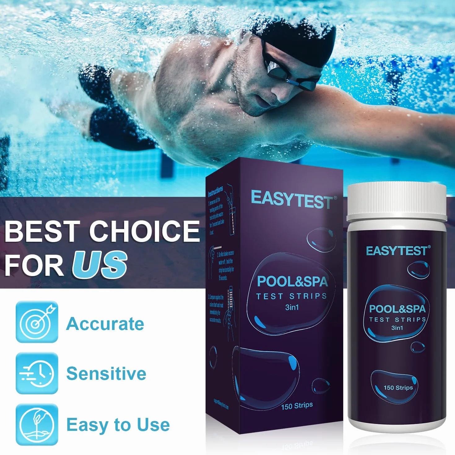 EASYTEST Paski testowe do basenu i spa 150 sztuk pH chlor brom 3 w 1