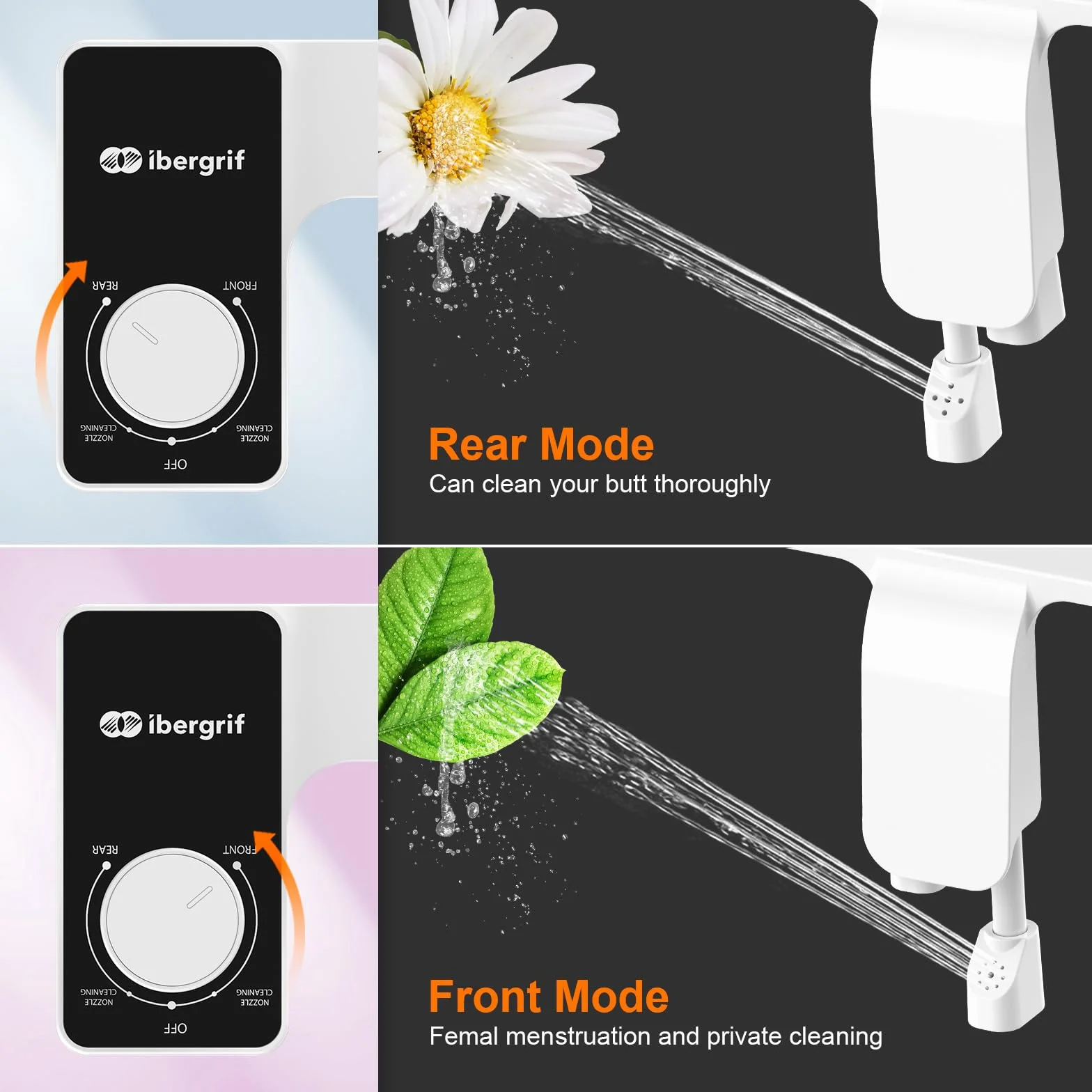 Ibergrif Bidet do toalety z podwójną wysuwaną dyszą, przenośny bidet do toalety nieelektrycznej, adapter bidet do toalety z zimną wodą, regulowany nacisk wody, łatwy montaż, M41050