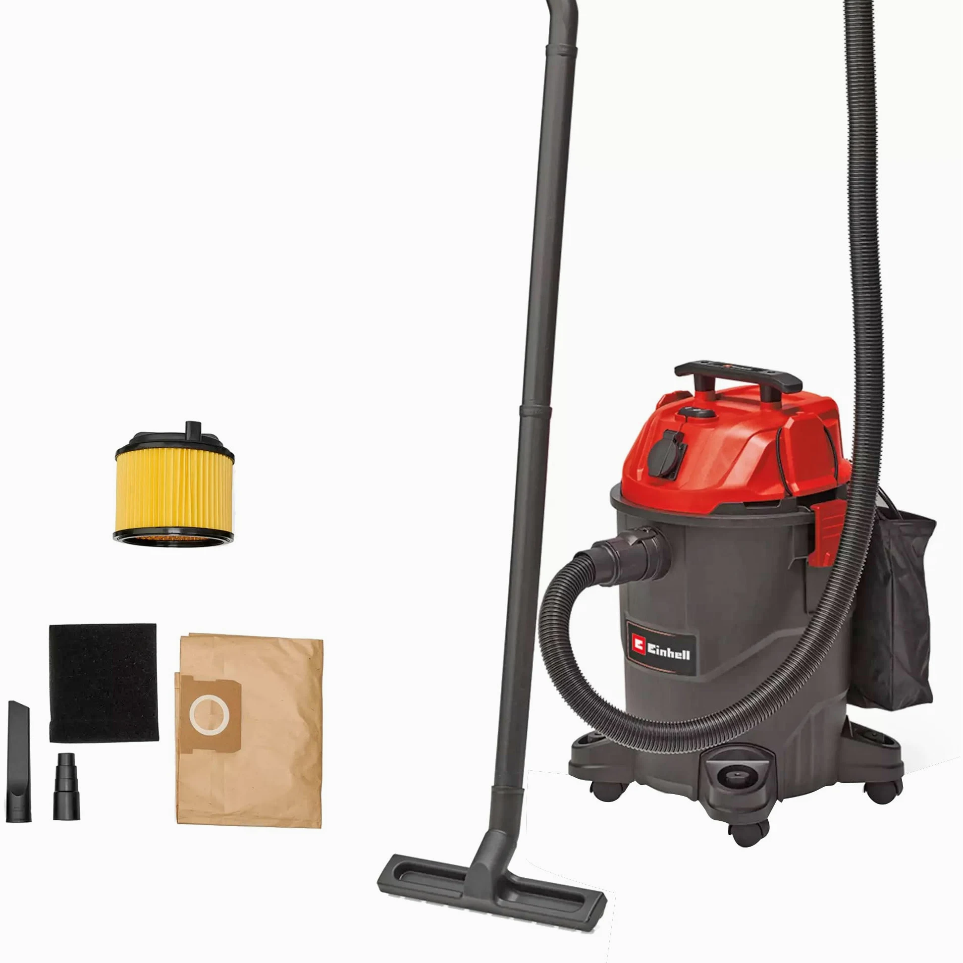 Einhell Odkurzacz TC-VC 1825 A (1250 W, moc ssania 180 mbar, automatyczne gniazdko, pojemnik na odpady 25 l, uchwyt do noszenia, w zestawie dysze, filtr i worek na brud)