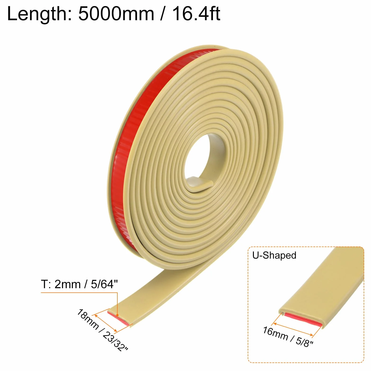 QUARKZMAN 16 mm x 5000 mm taśma w kształcie litery U 16 mm x 5000 mm samoprzylepna Tpe, elastyczna drewniana krawędź do naprawy mebli, szafek, stołów, napraw, kolor beżowy