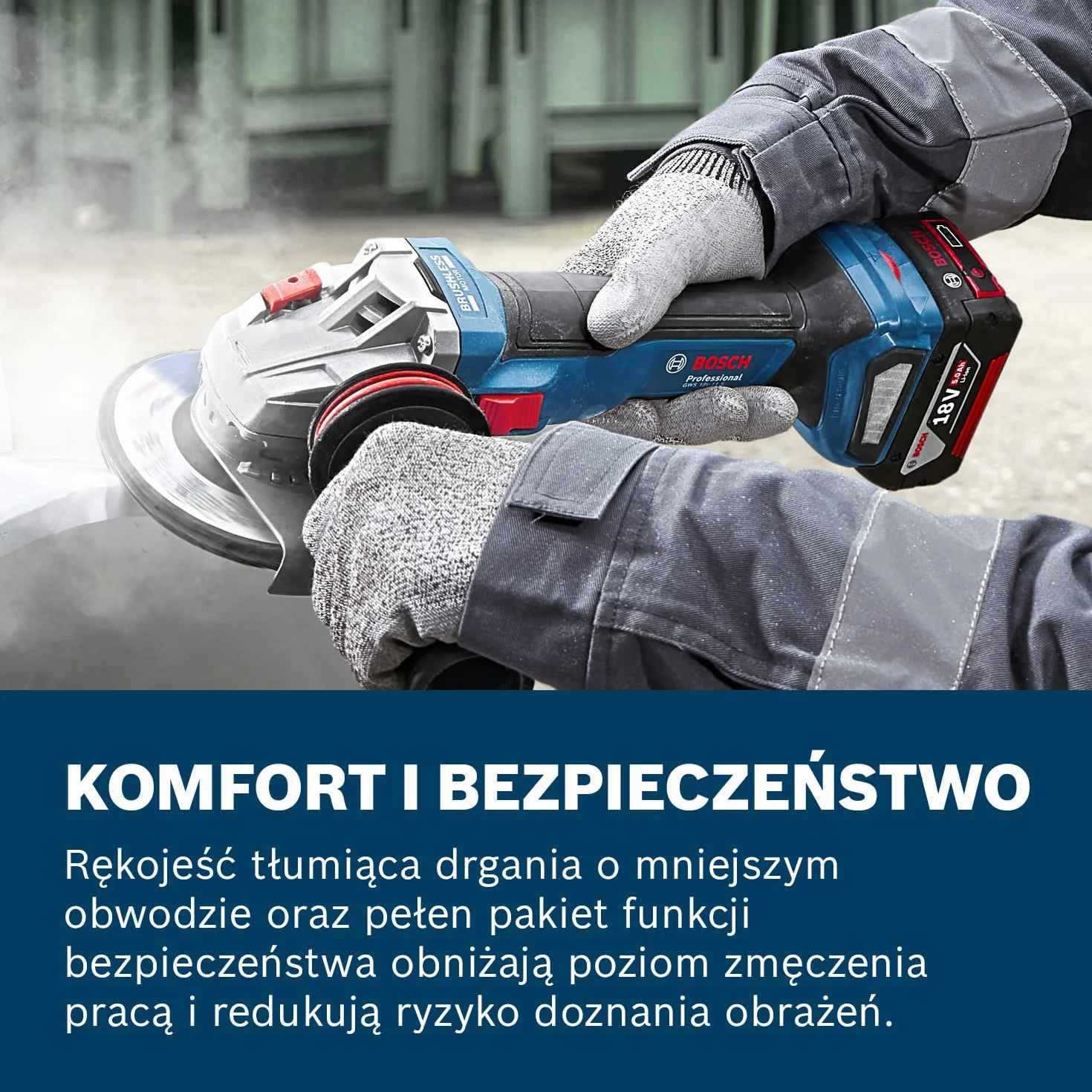 Bosch Professional 18 V firmy Bosch: akumulatorowa szlifierka kątowa GWS 18V-11 S (Ø tarczy 125 mm, 2x GBA 5.0Ah, ładowarka GAL 1880, walizka L-BOXX)