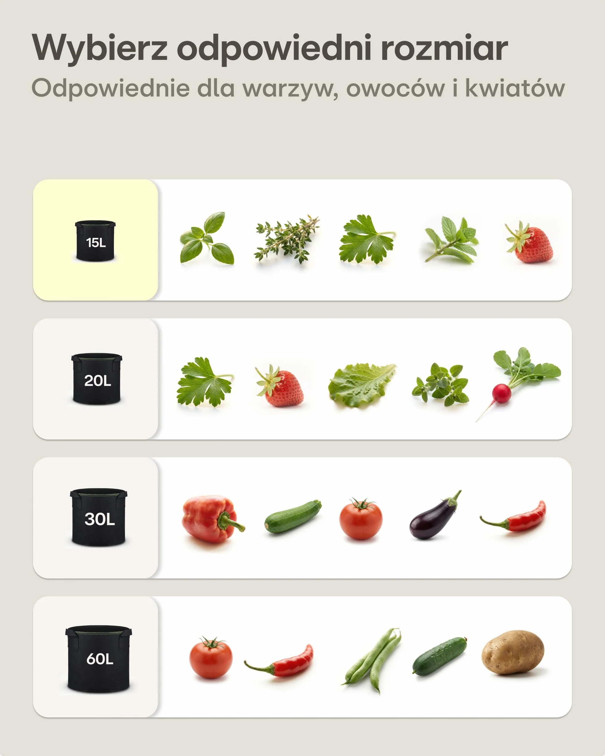 Praknu Worek do Sadzenia 15L 3 szt. z Uchwytem na Rośliny