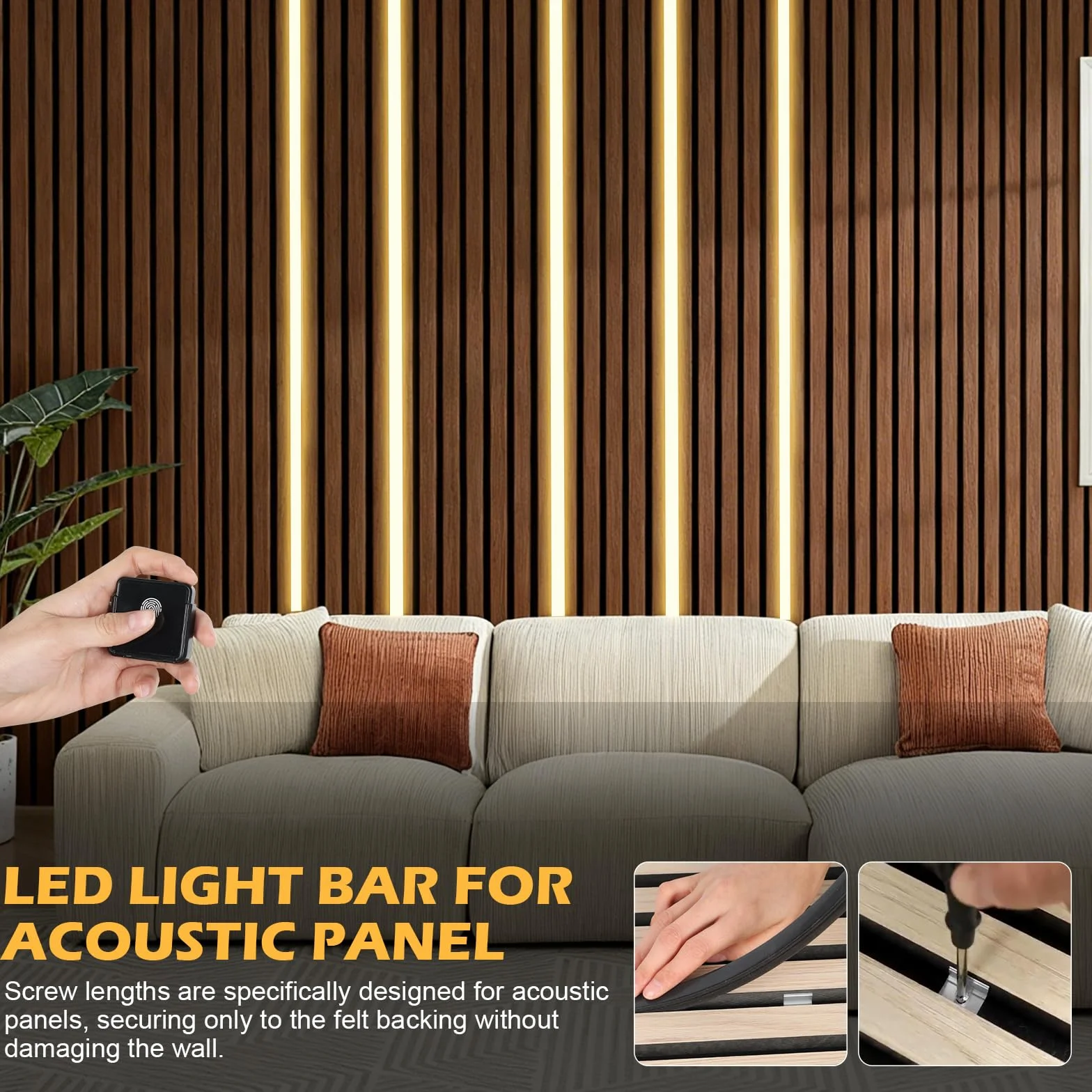 LED do paneli akustycznych, 2,4 m, wbudowane panele akustyczne, oświetlenie, przyciemniane panele akustyczne LED z przełącznikiem dotykowym, do paneli akustycznych, regałów, szafek, możliwość
