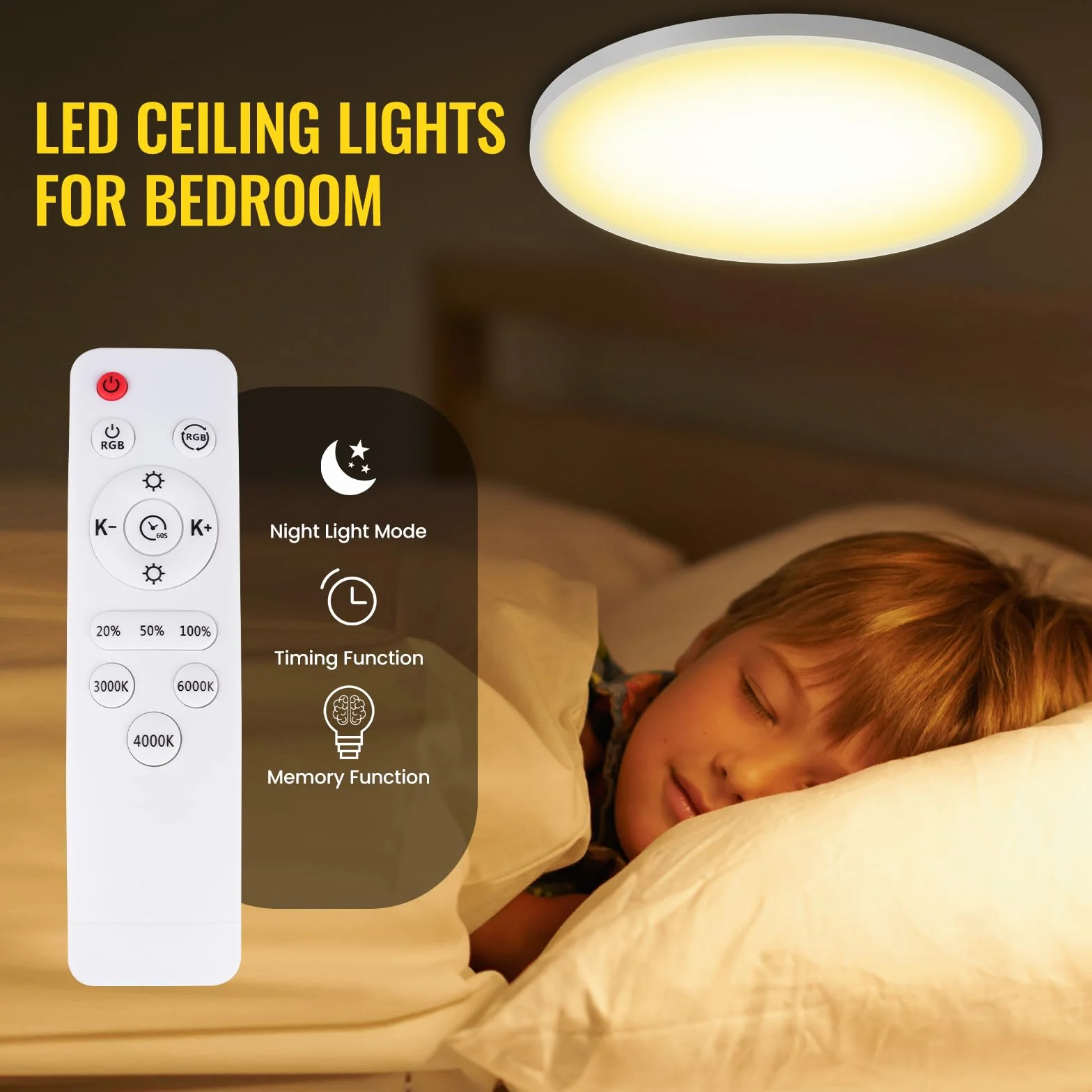 Lampa sufitowa LED 30 cm z pilotem | 24 W 3200 lm ściemnialny IP54 do łazienki | 3000-6000K Światła RGB do kuchni, przedpokoju, salonu, pokoju dziecięcego