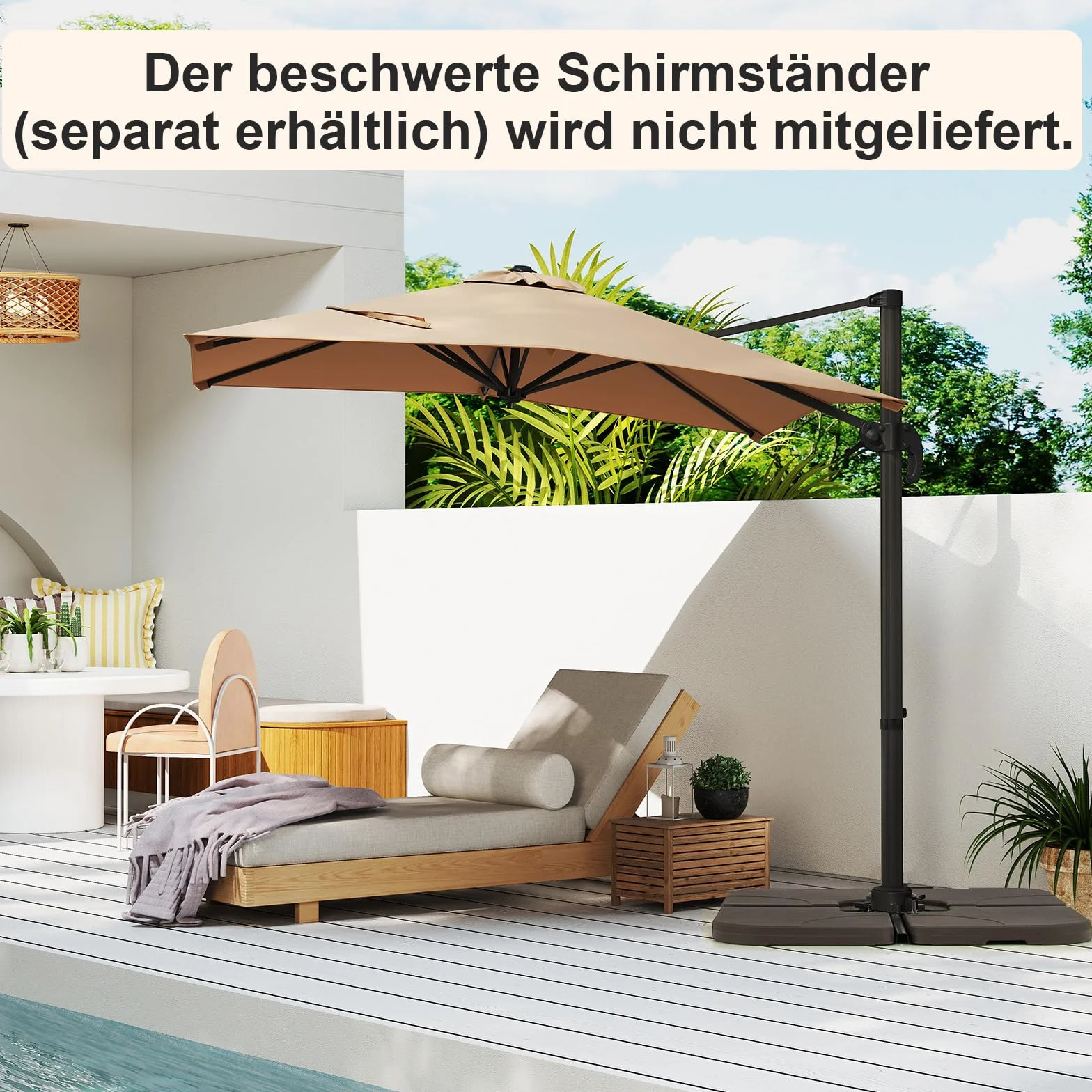 COSTWAY Parasol przeciwsłoneczny prostokątny 250x250 cm z korbą odchylany 360° ogrodowy tarasowy brązowy