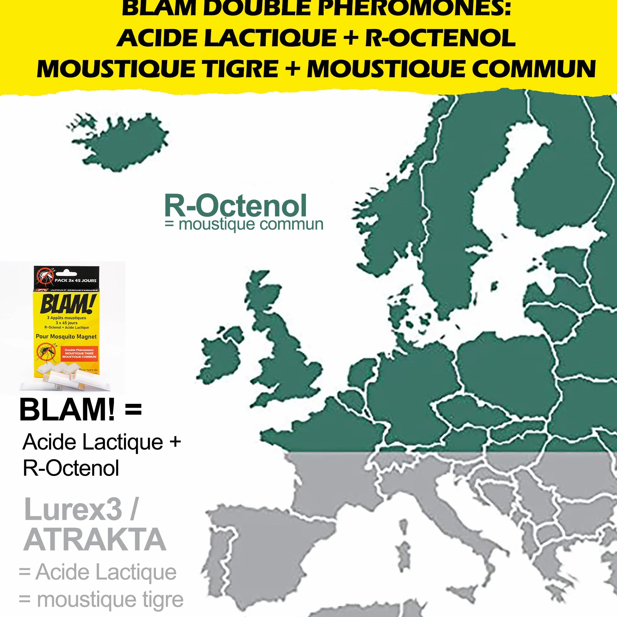 BLAM 3 przynęty na komary z magnesem Mosquito, podwójny feromon, R-Octenol, kwas mlekowy, 3 x 45 dni
