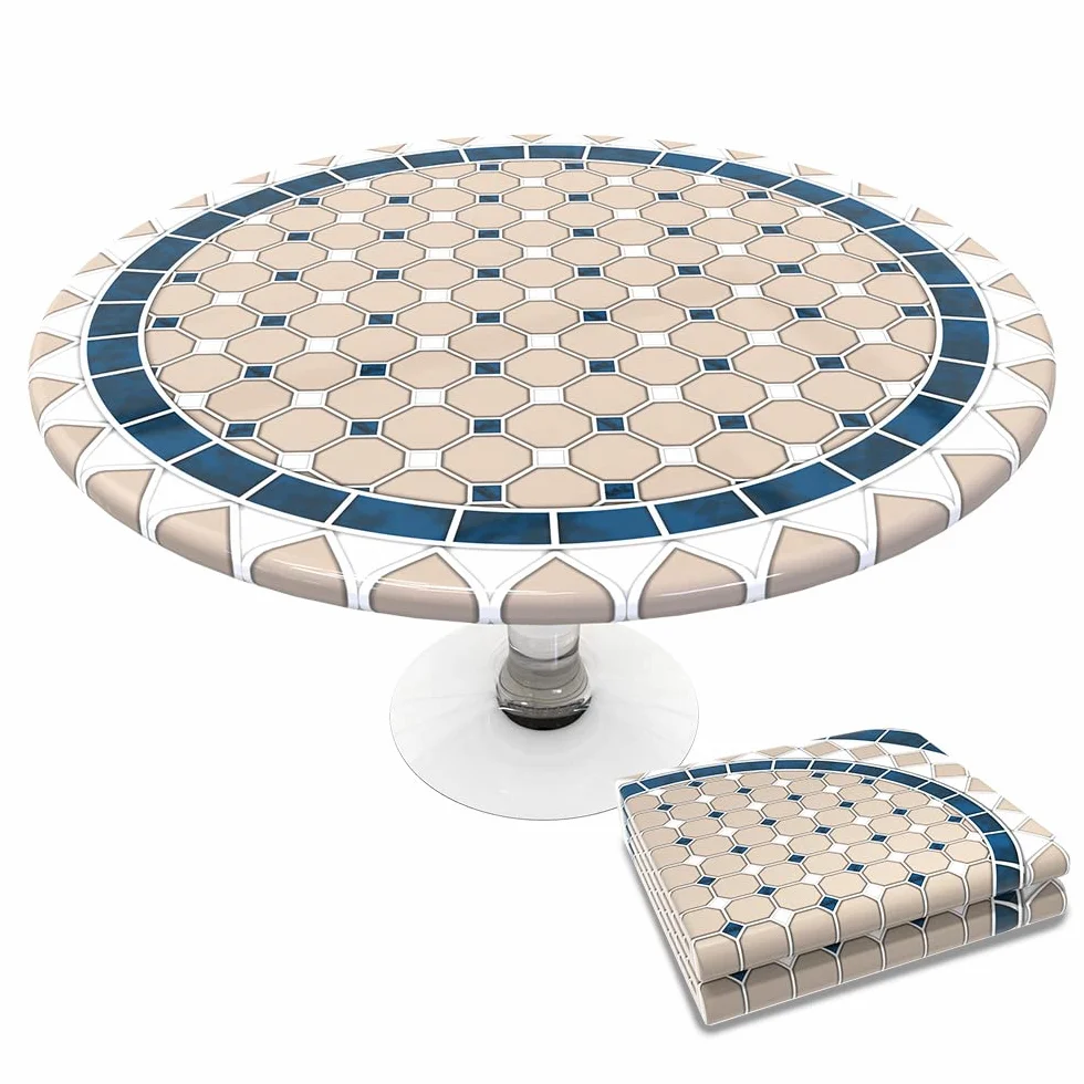 VOUNOT Okrągły obrus Wodoodporny pokrowiec na stół Ceramiczny wzór 90-120cm