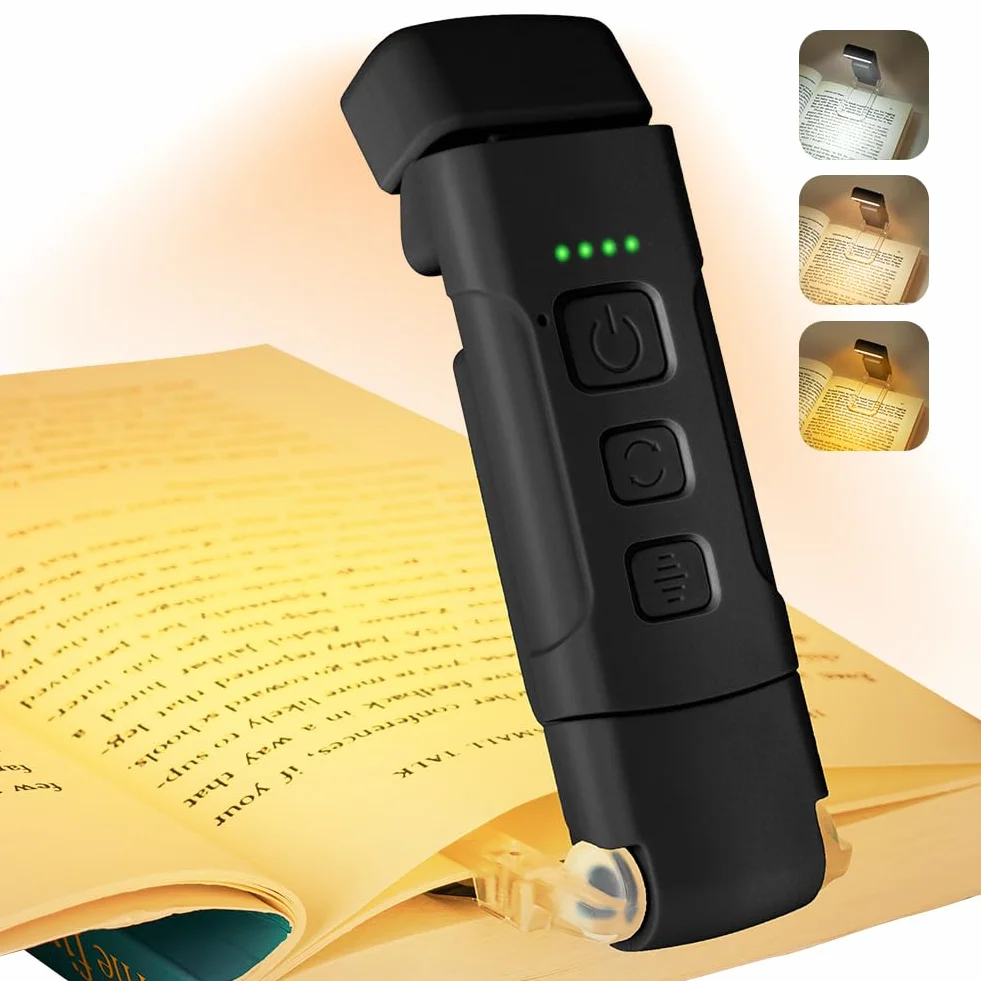 Lampka do czytania, lampka do czytania, klips do książki, 3 kolory, 5 jasności i ładowanie przez USB, długa żywotność do 80 godzin, przenośna mini lampka LED dla miłośników książek, czarna